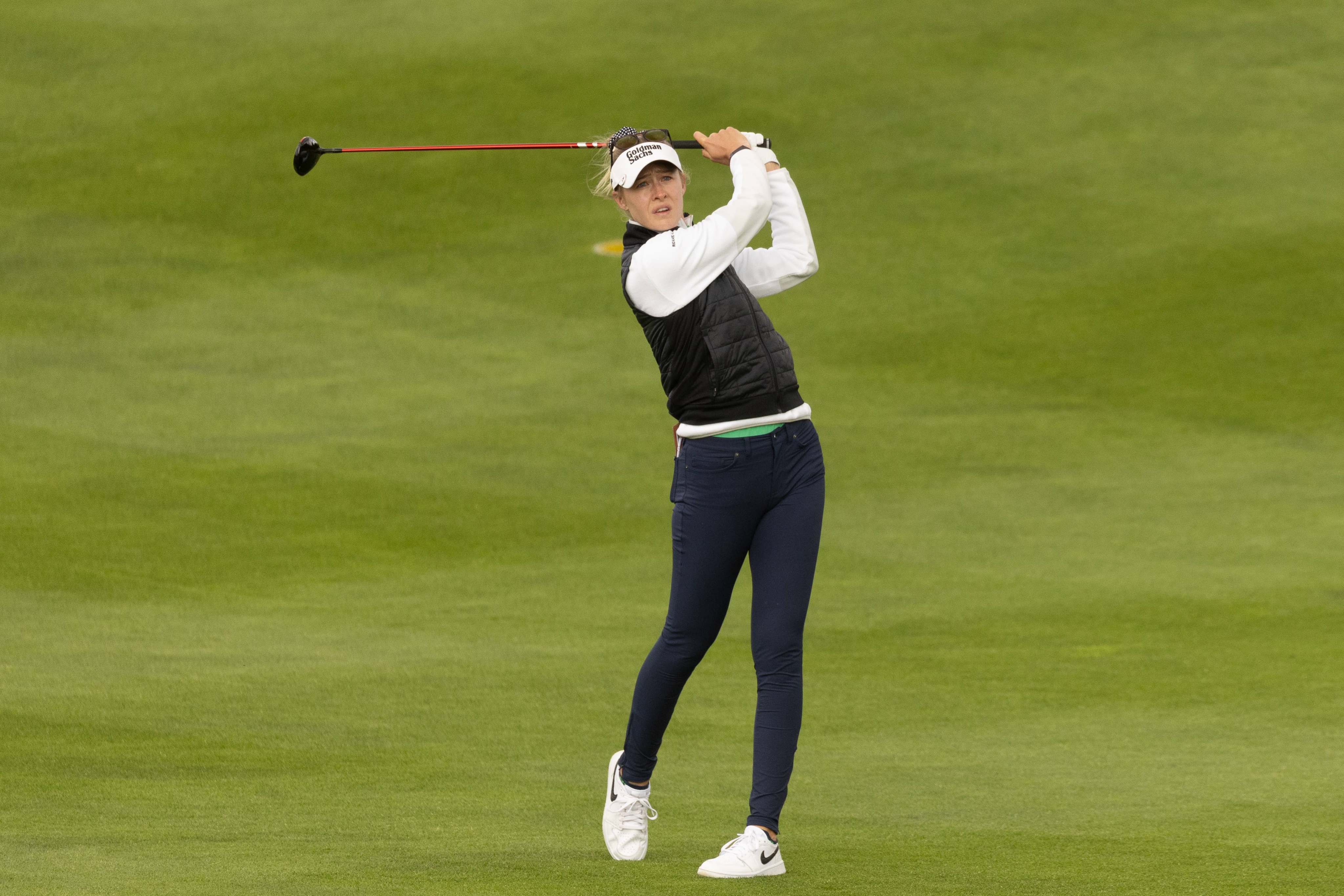 Nelly Korda hits an approach during the second round of the Aramco Team Series. Photo: LET