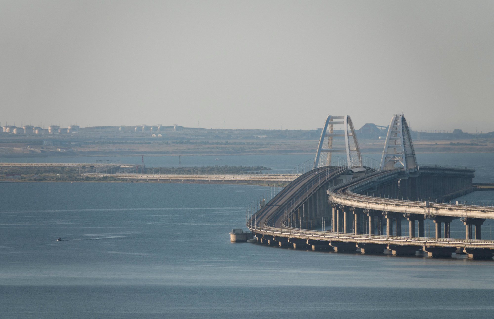 Traffic along a Russian-built bridge linking Crimea to Russia’s Krasnodar region has been halted following an ‘emergency’, officials and state media said. Photo: Reuters