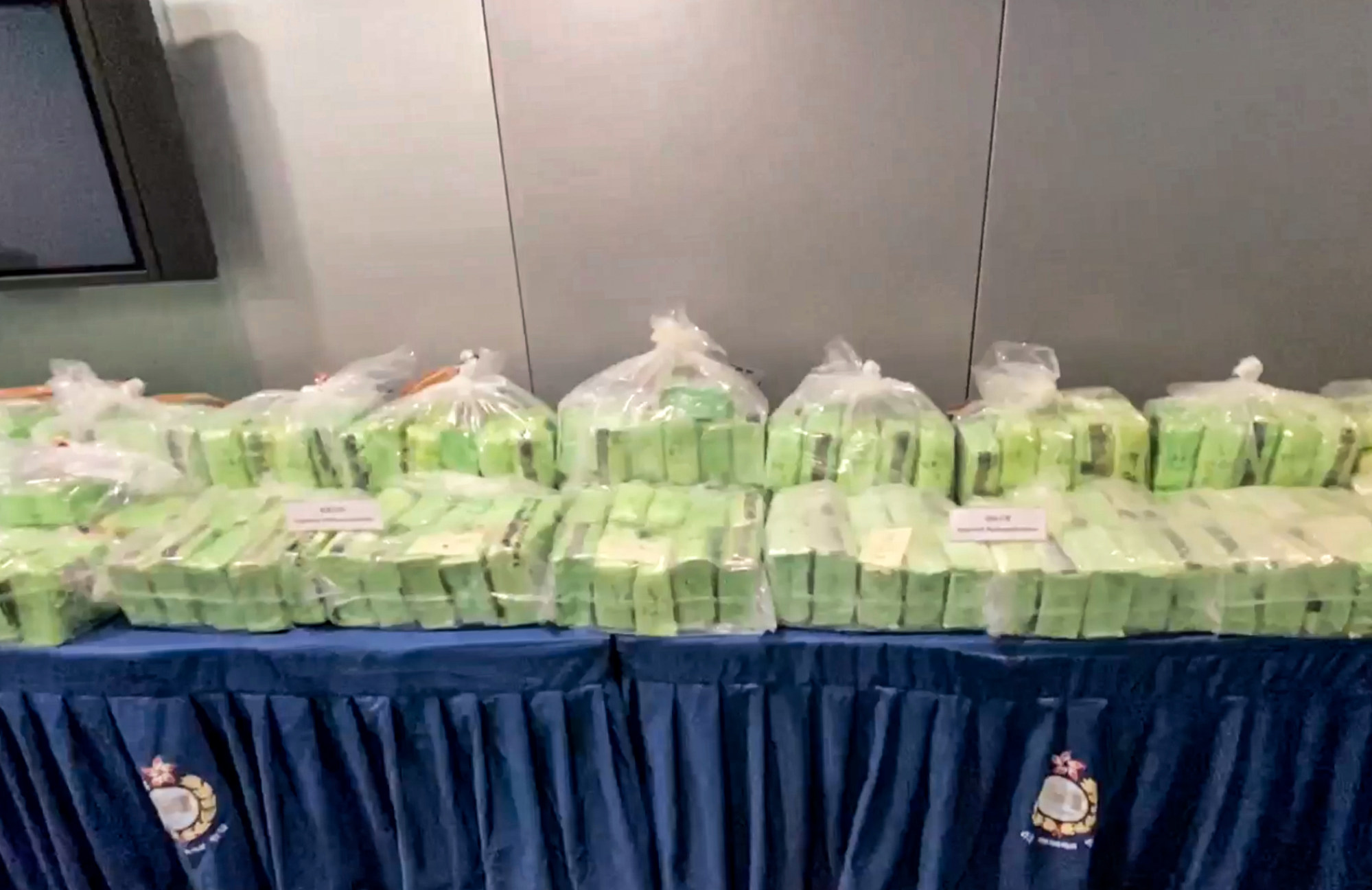 Suspected crystal meth seized by police from two storage sites in Hong Kong. Drug syndicates are increasingly shipping narcotics into the city since the lifting of pandemic travel curbs. Photo: Handout