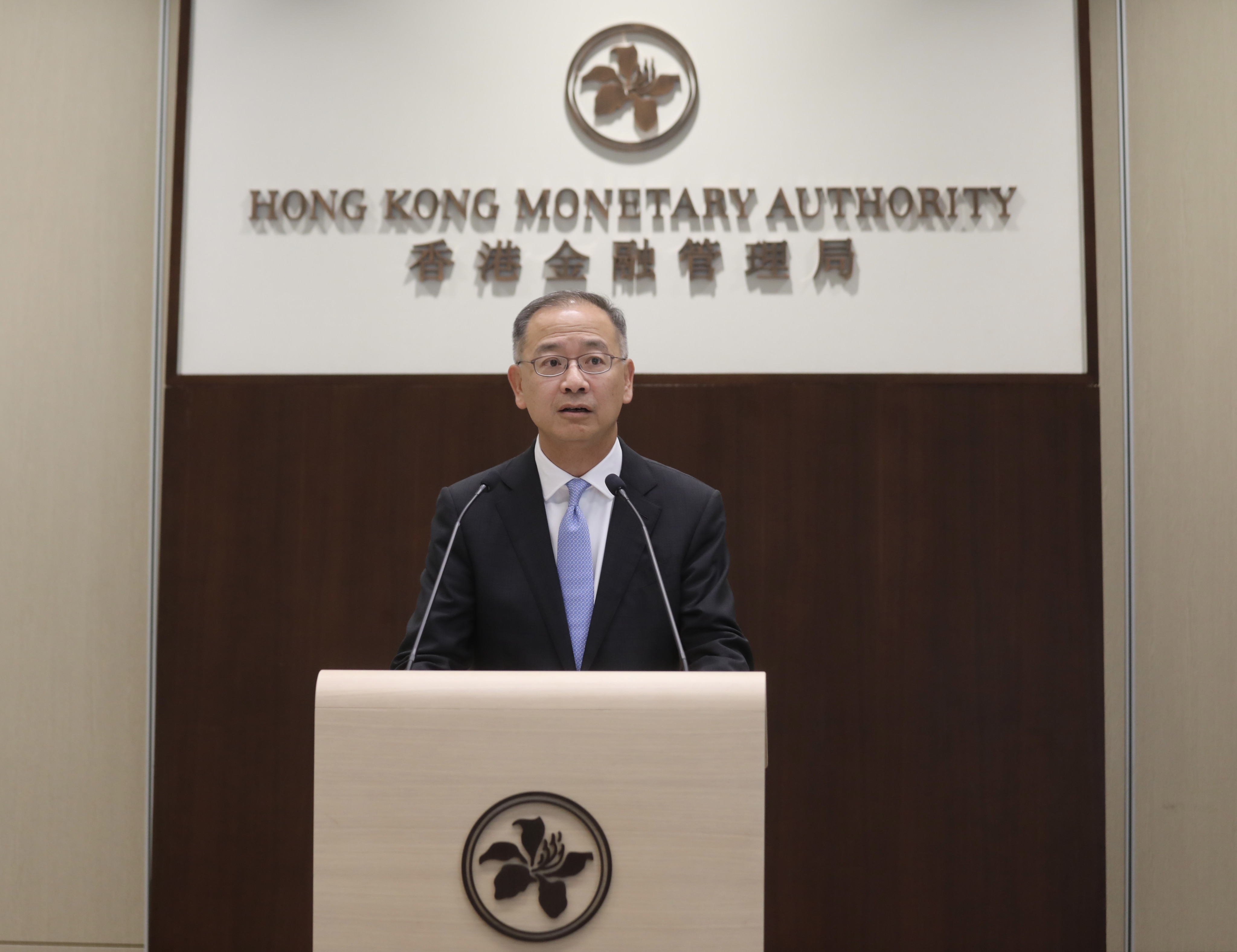 HKMA chief executive Eddie Yue Wai-man speaks to the media on July 1 in Hong Kong’s Central district. The Hong Kong Monetary Authority manages one of the world’s largest reserves. Photo: Xiaomei Chen