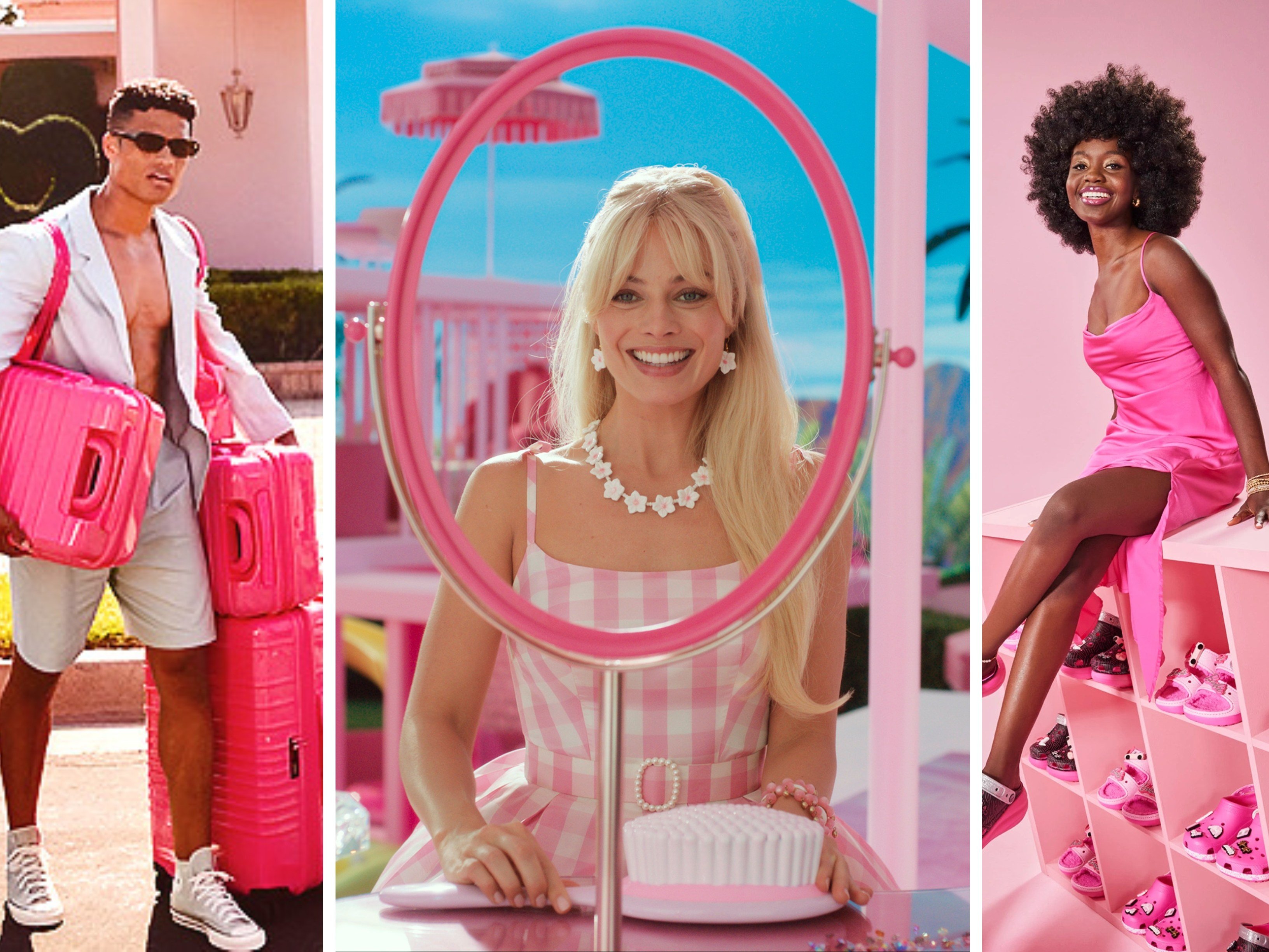 From luggage manufacturer Béis to Crocs, Barbiecore is having a massive moment this summer, in conjunction with the release of the Barbie film starring Margot Robbie. Photos: Handout, AP