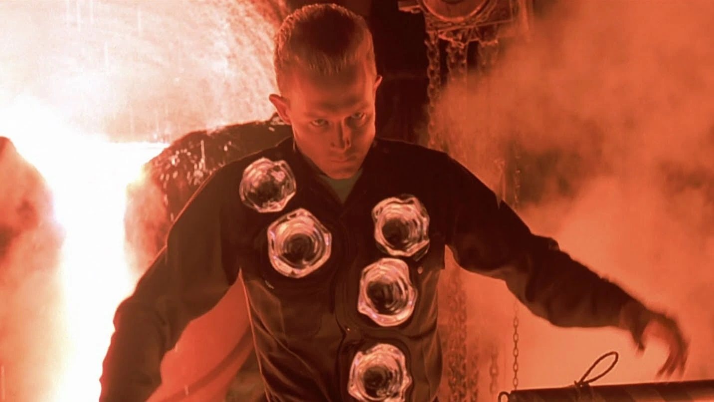 The T-1000 liquid metal robot played by Robert Patrick in the film Terminator 2. Image: Tri-Star Pictures