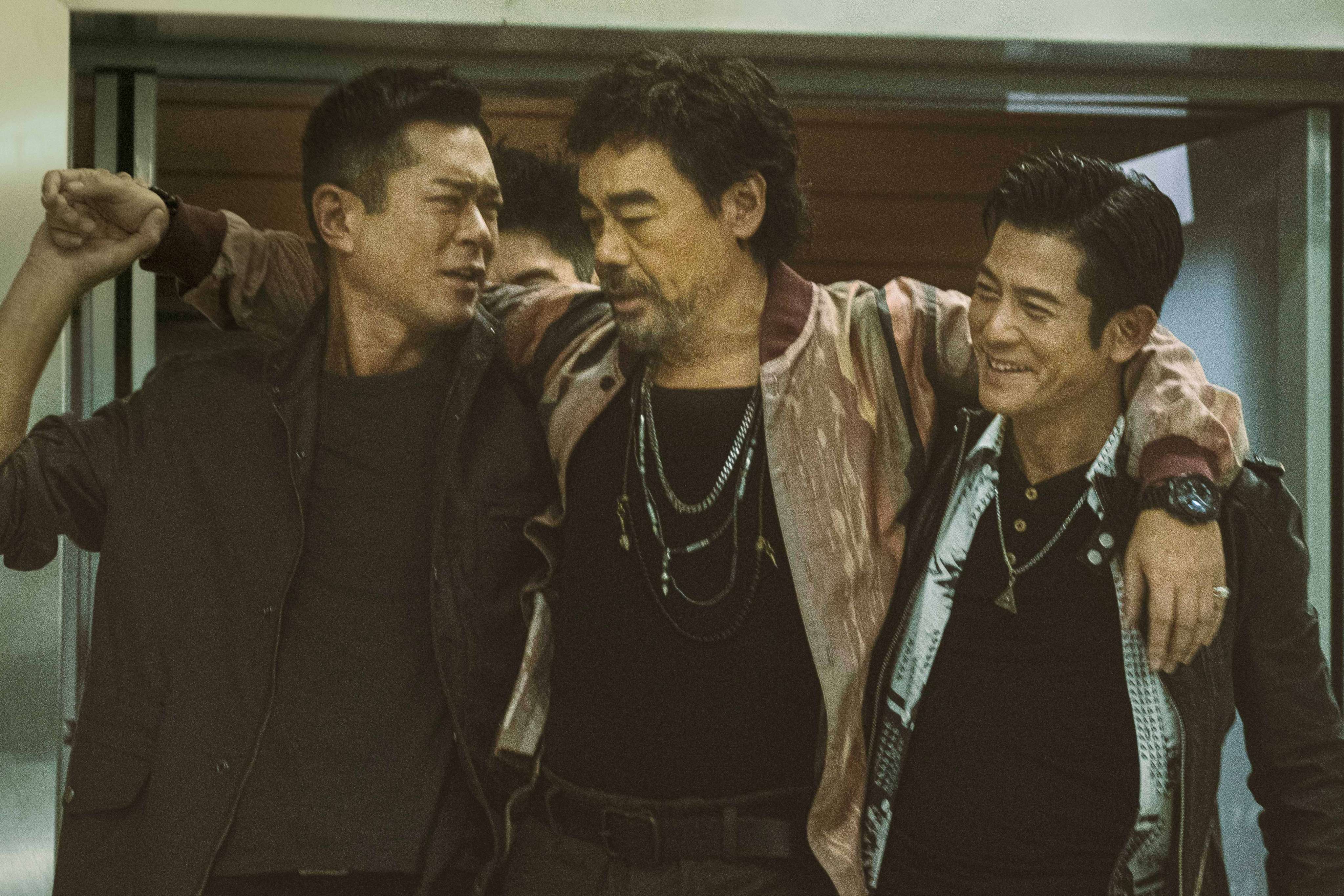 (From left) Louis Koo, Lau Ching-wan and Aaron Kwok in a still from “The White Storm 3: Heaven or Hell”.