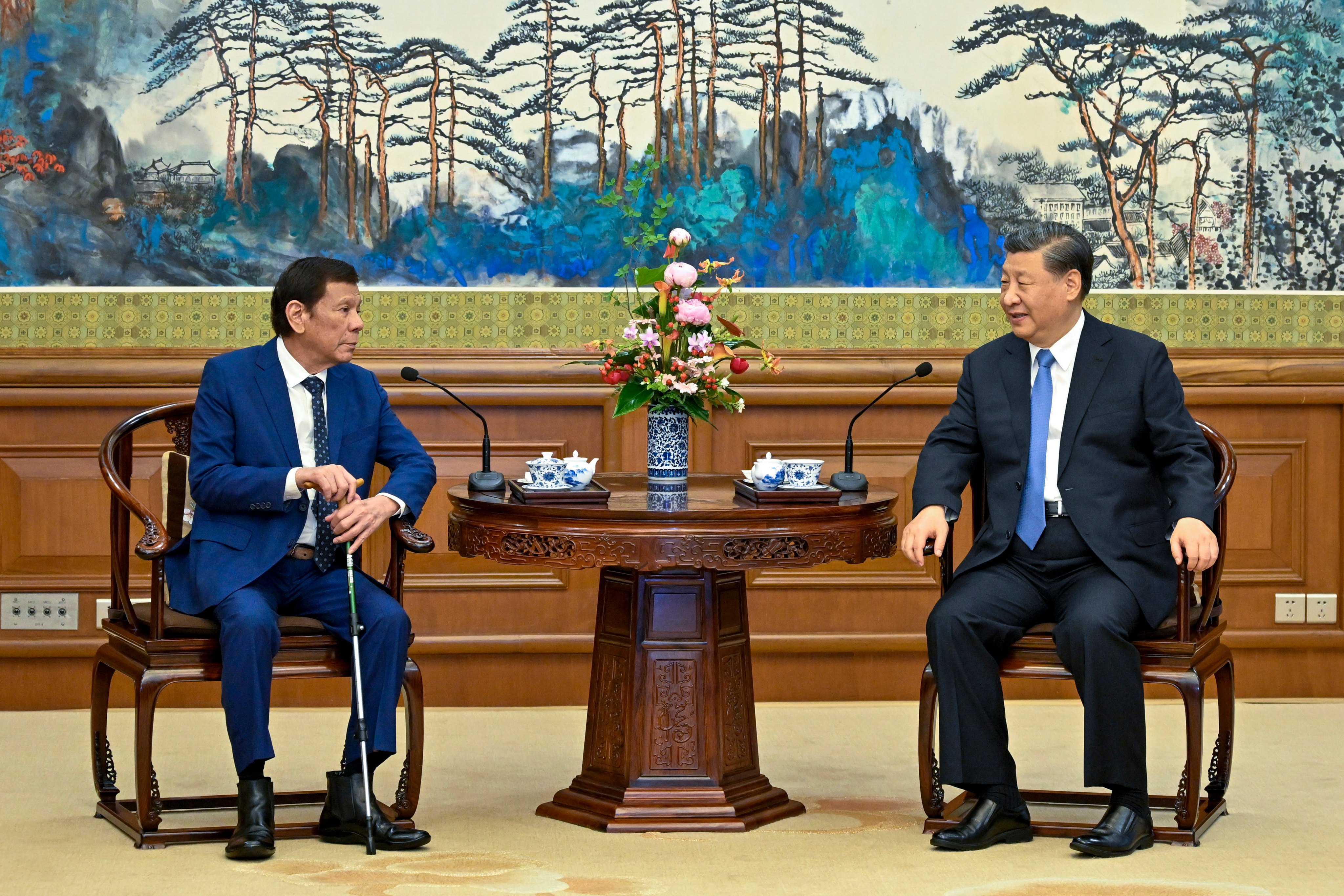 Philippine former President Rodrigo Duterte (left) meets with Chinese President Xi Jinping in Beijing on Monday. Photo: Xinhua via AP