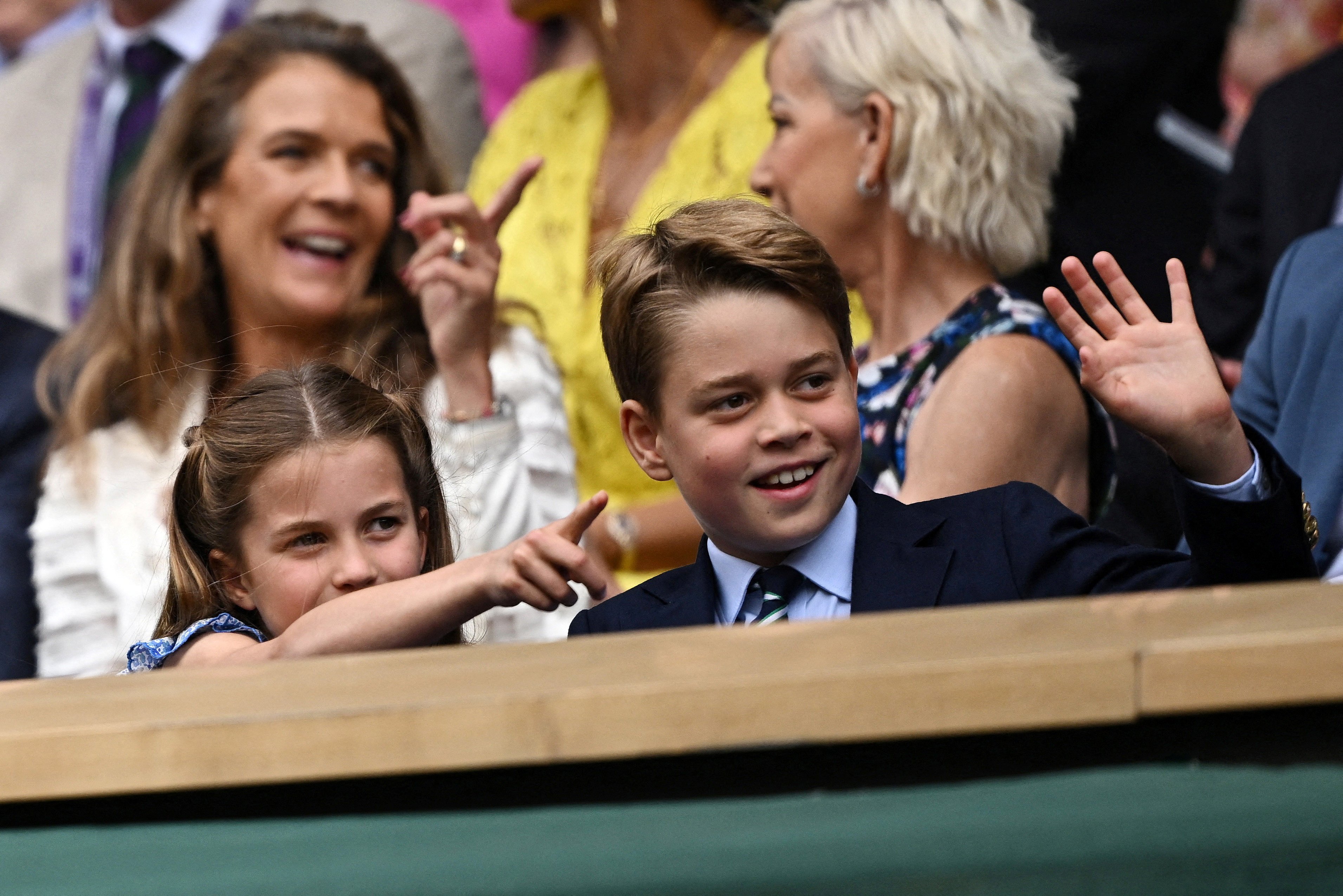 Britain’s Prince George and Princess Charlotte in the royal box at Wimbledon 2023. Photo: Reuters