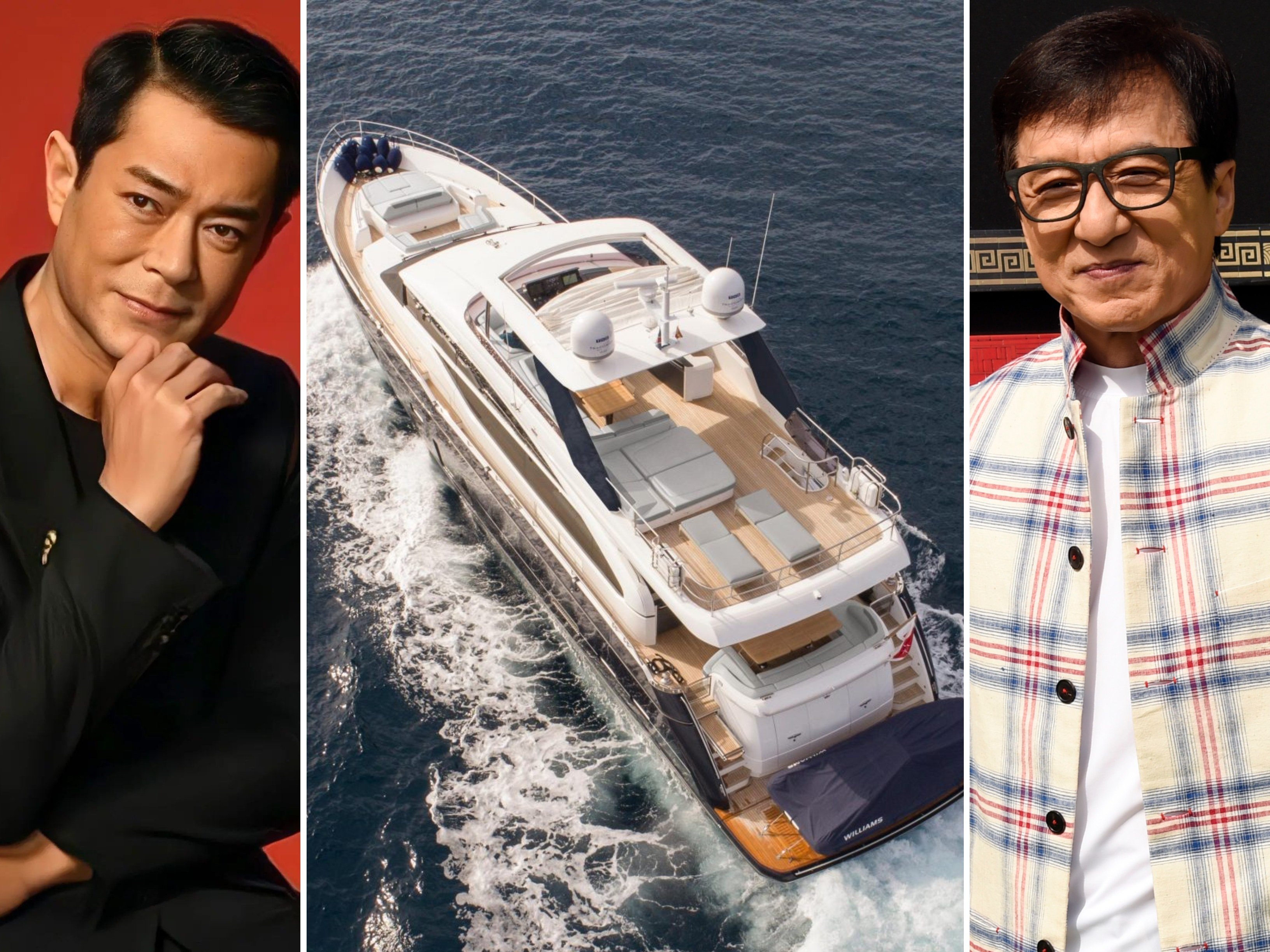 Hong Kong celebrities Louis Koo and Jackie Chan both own incredible superyachts. Photos: @louiskoozai/Instagram, Princess Yachts, AP