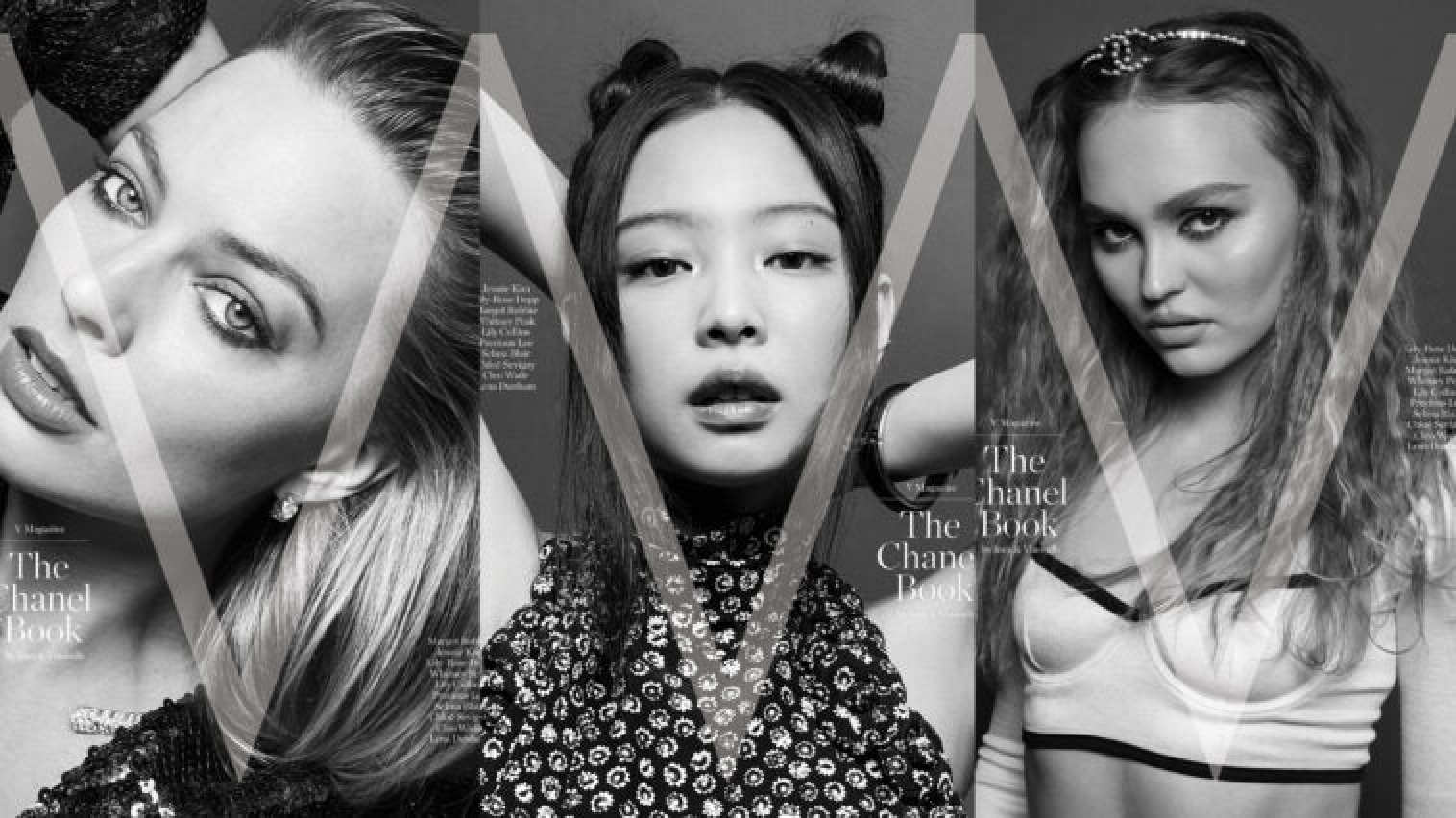 Margot Robbie, Jennie and Lily-Rose Depp in a V Magazine Chanel book. Photo: Atelier New York