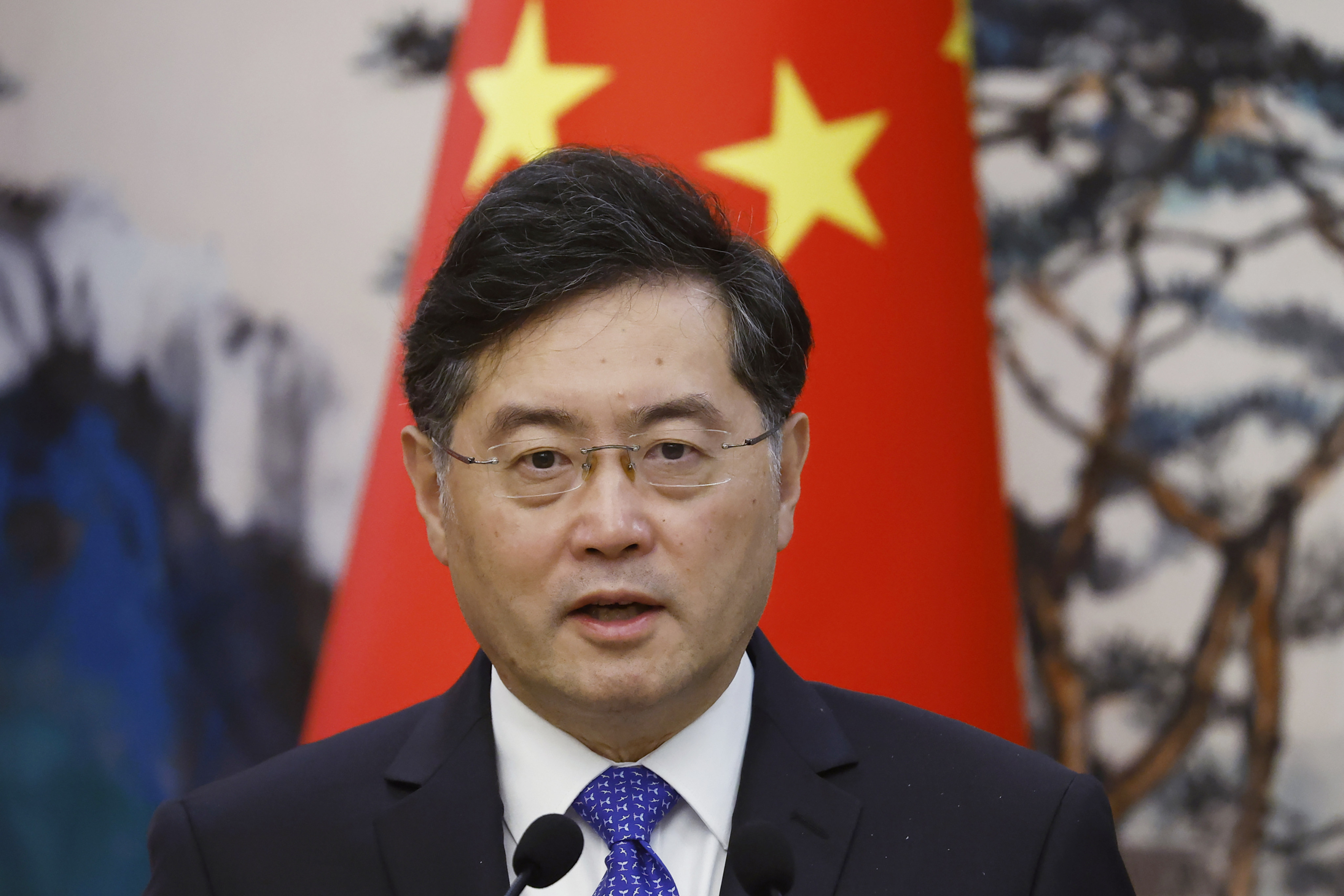 Chinese Foreign Minister Qin Gang is seen at a joint news conference with his Dutch counterpart Wopke Hoekstra in Beijing on May 23. Qin has not been seen in public since June 25. Photo: AP 
