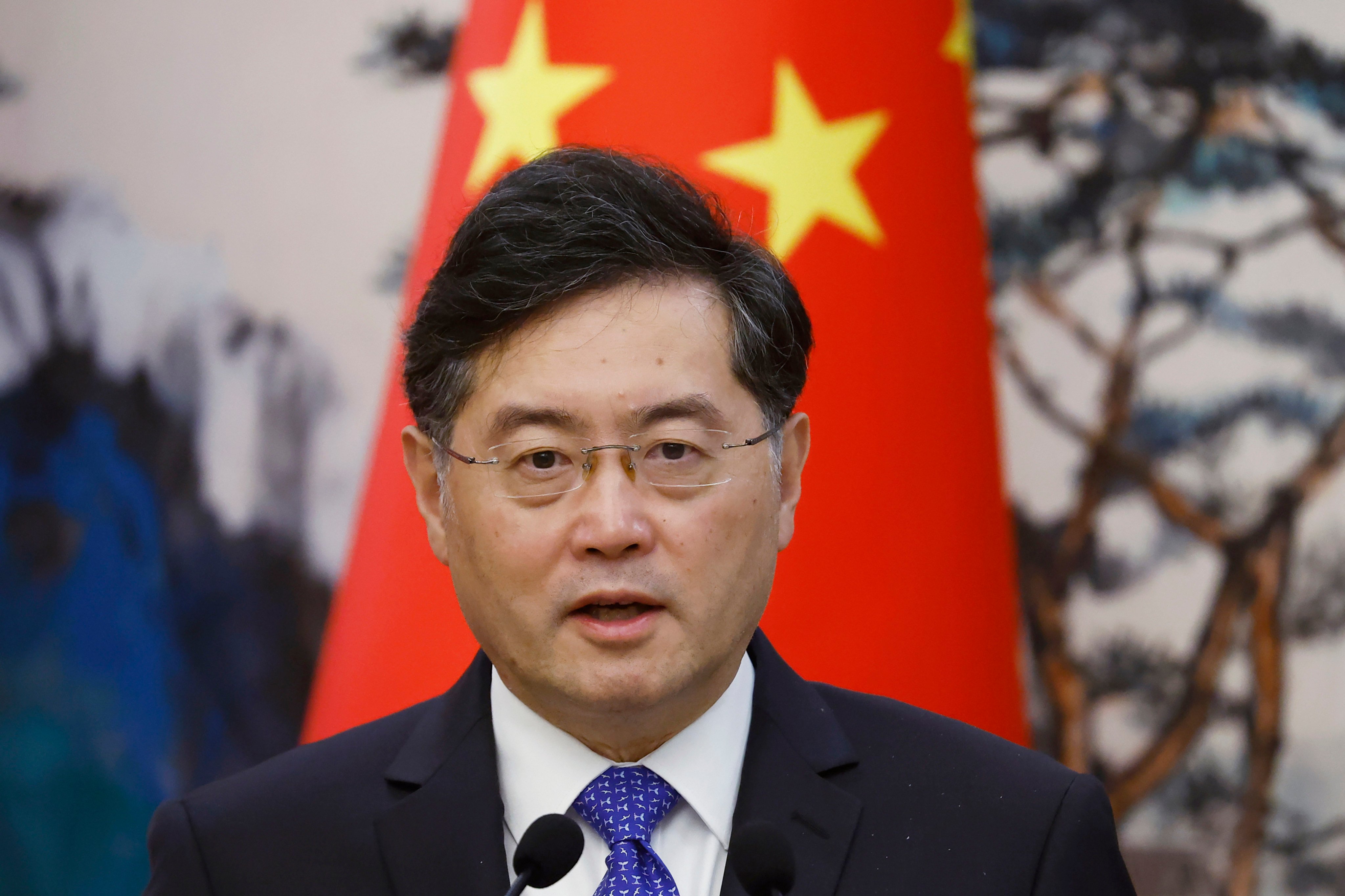 Chinese Foreign Minister Qin Gang is seen at a joint news conference with his Dutch counterpart Wopke Hoekstra in Beijing on May 23. Qin has not been seen in public since June 25. Photo: AP