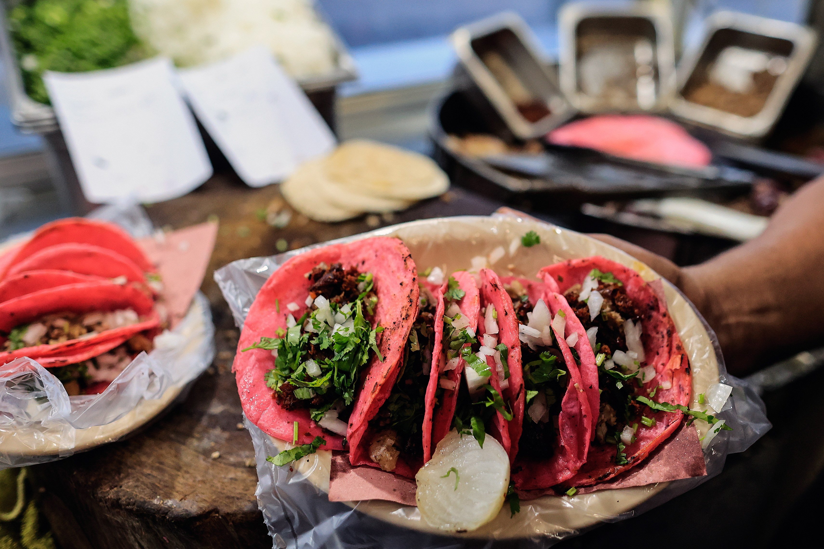 A plate with “Barbie” style beef tacos at a taco shop in Acapulco, Guerrero, Mexico. Photo: EPA-EFE