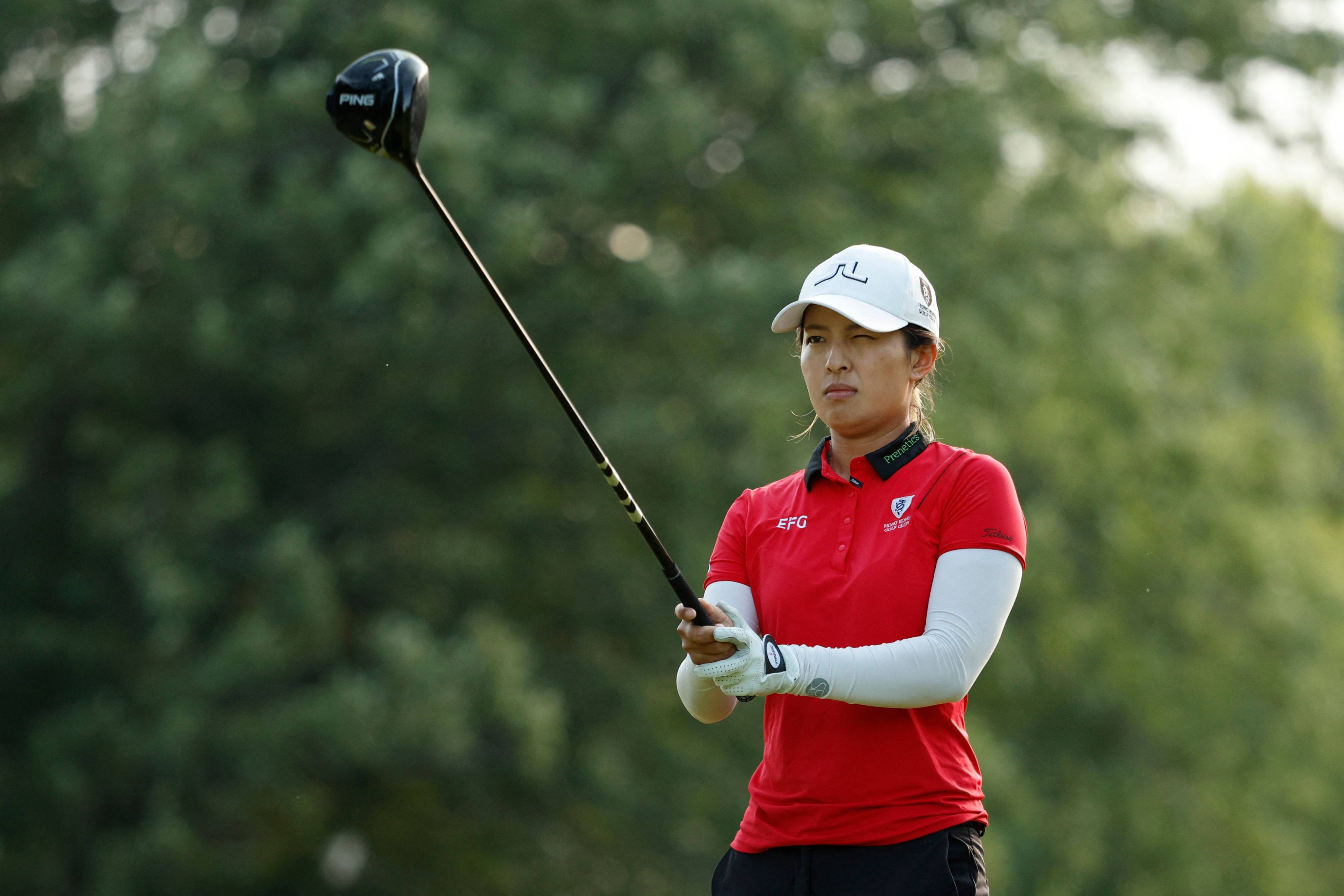 Tiffany Chan lines up a tee-shot at the third hole during the second round of the Dow Great Lakes Bay Invitational at Midland Country Club. Photo: AFP