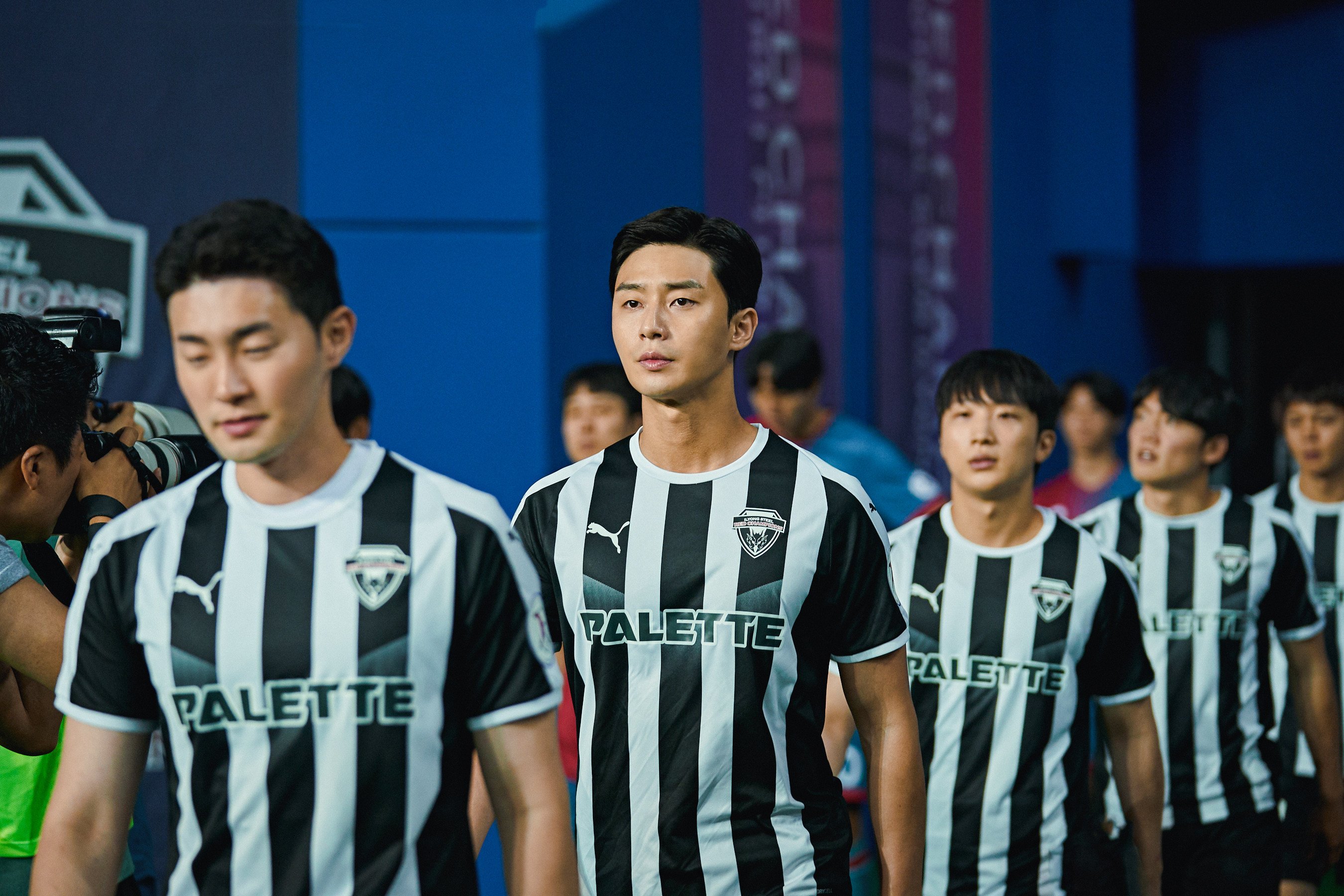 Park Seo-joon (centre) in a still from “Dream”, a Netflix movie that adapts the story of South Korea’s participation in the Homeless World Cup soccer games.