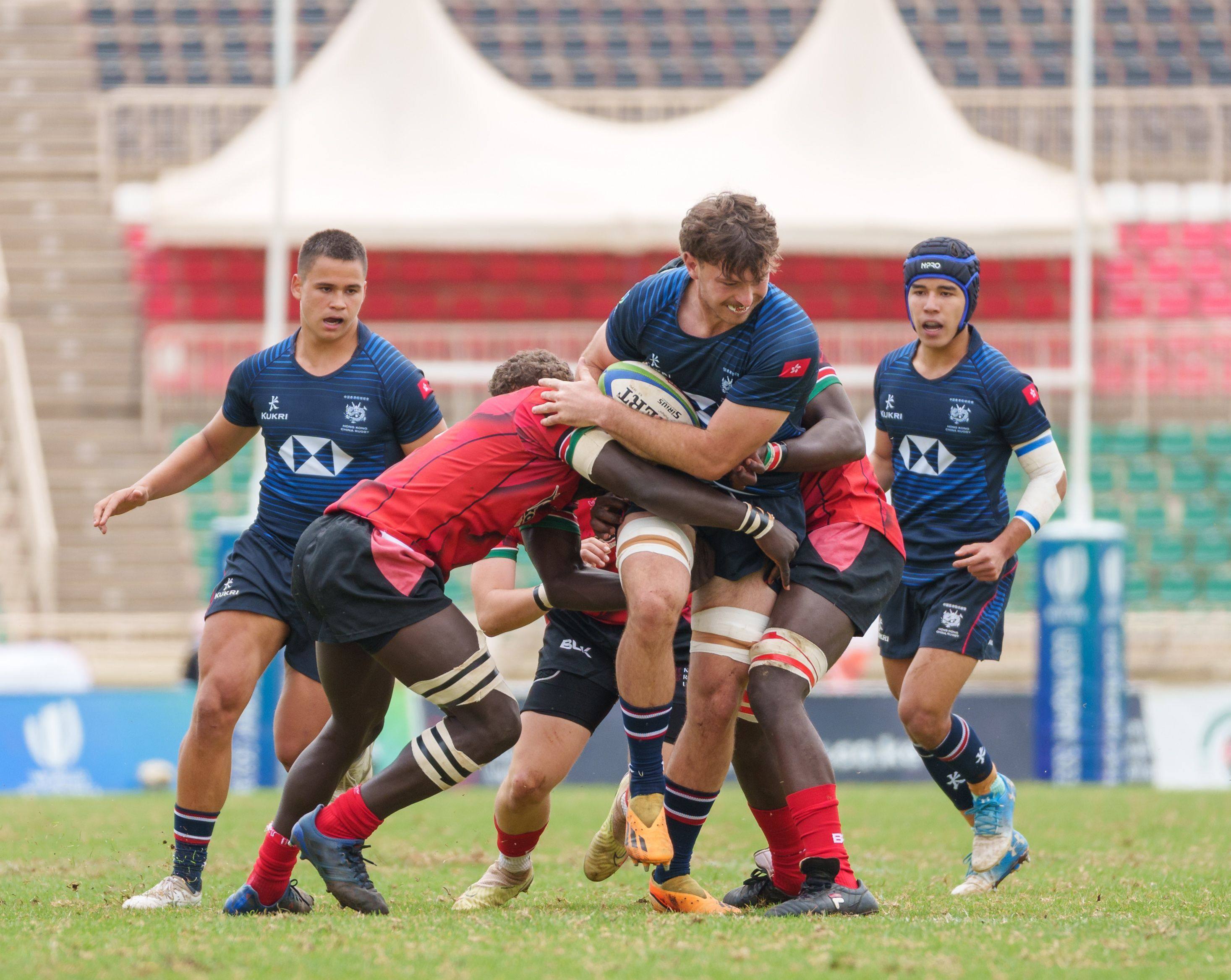 Hong Kong captain Tyler McNutt tries to break through the Kenya defence during his side’s World Rugby U20 Trophy game in Nairobi. Photo: World Rugby