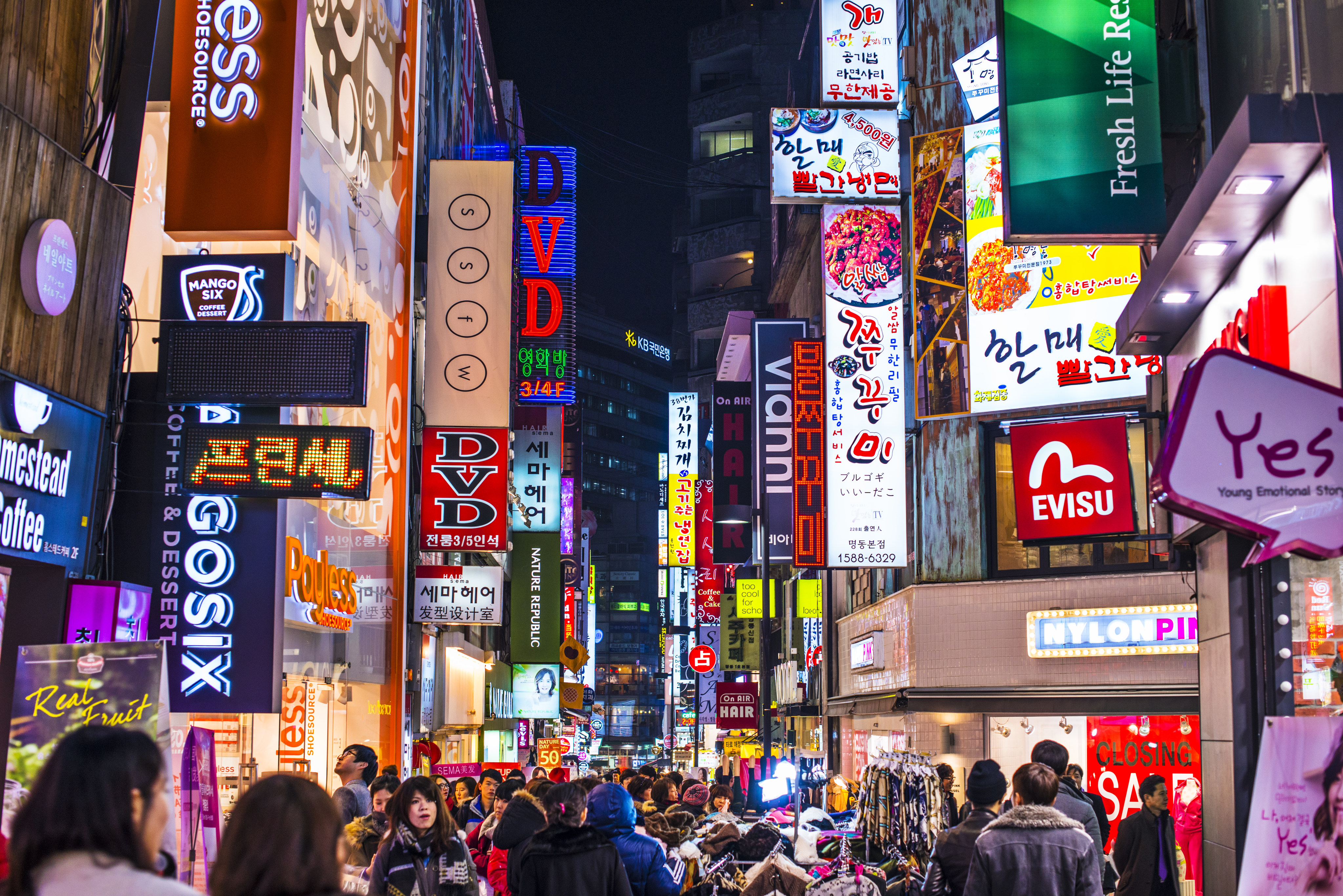 The Myeong-Dong shopping district in Seoul, South Korea. Photo: Getty Images