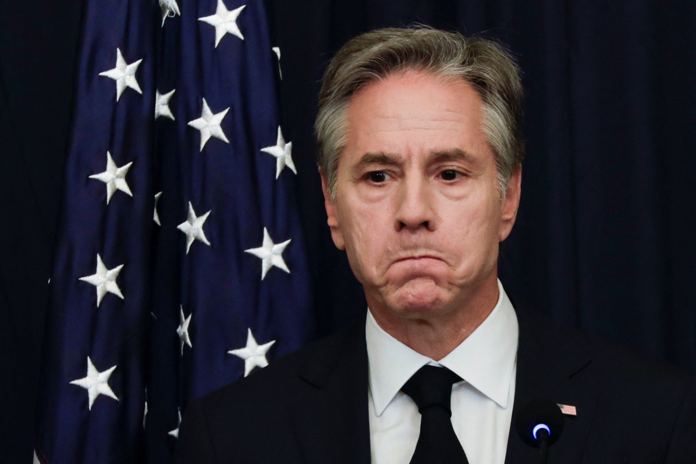 US Secretary of State Antony Blinken reacts during a press conference in Indonesia on July 14. He’s set to return to the Asia-Pacific this week for talks in Tonga, New Zealand and Australia. Photo: Reuters