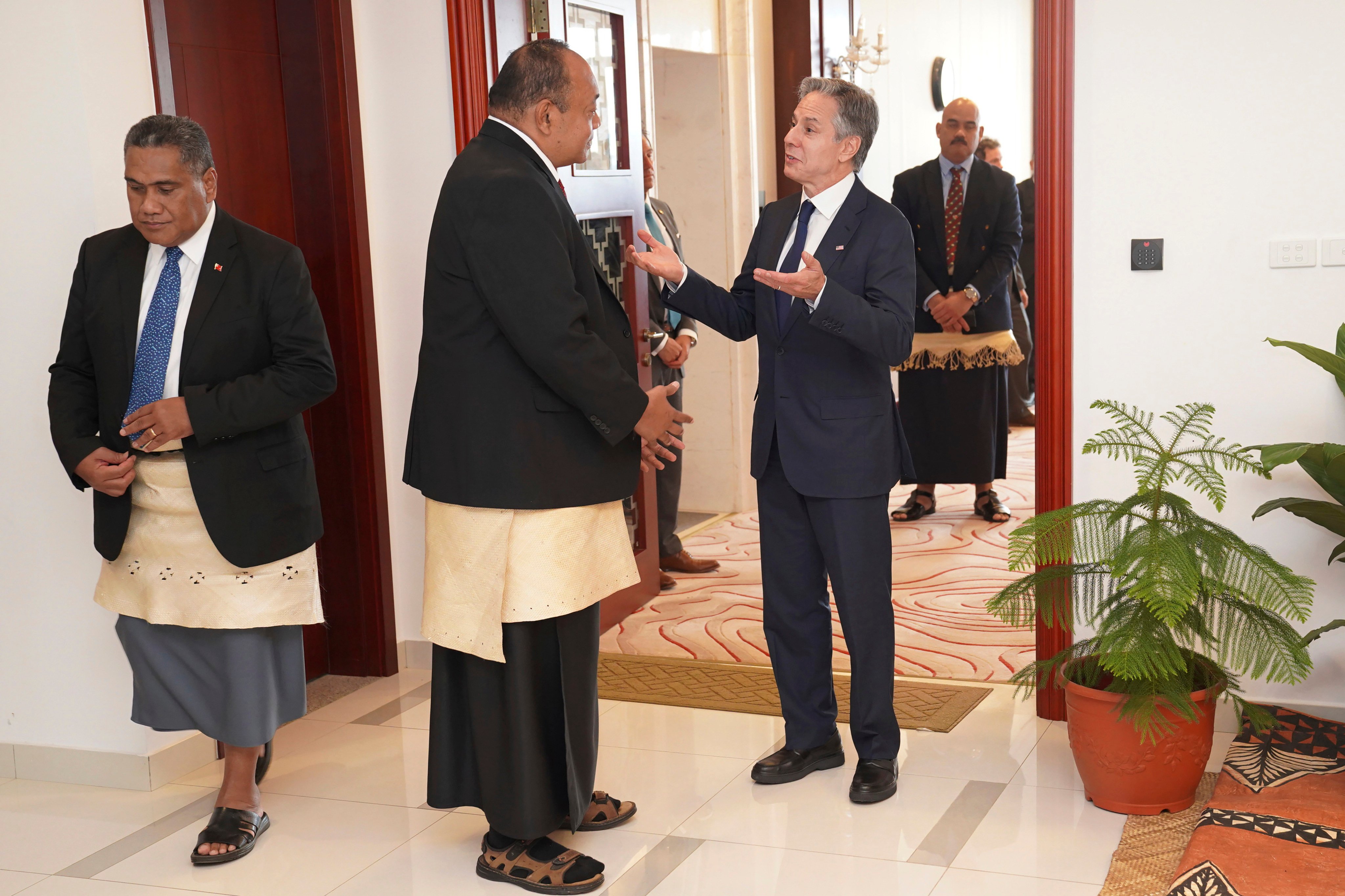 US Secretary of State Antony Blinken meets Tonga’s prime minister in Nuku’alofa on Wednesday. Photo: AP