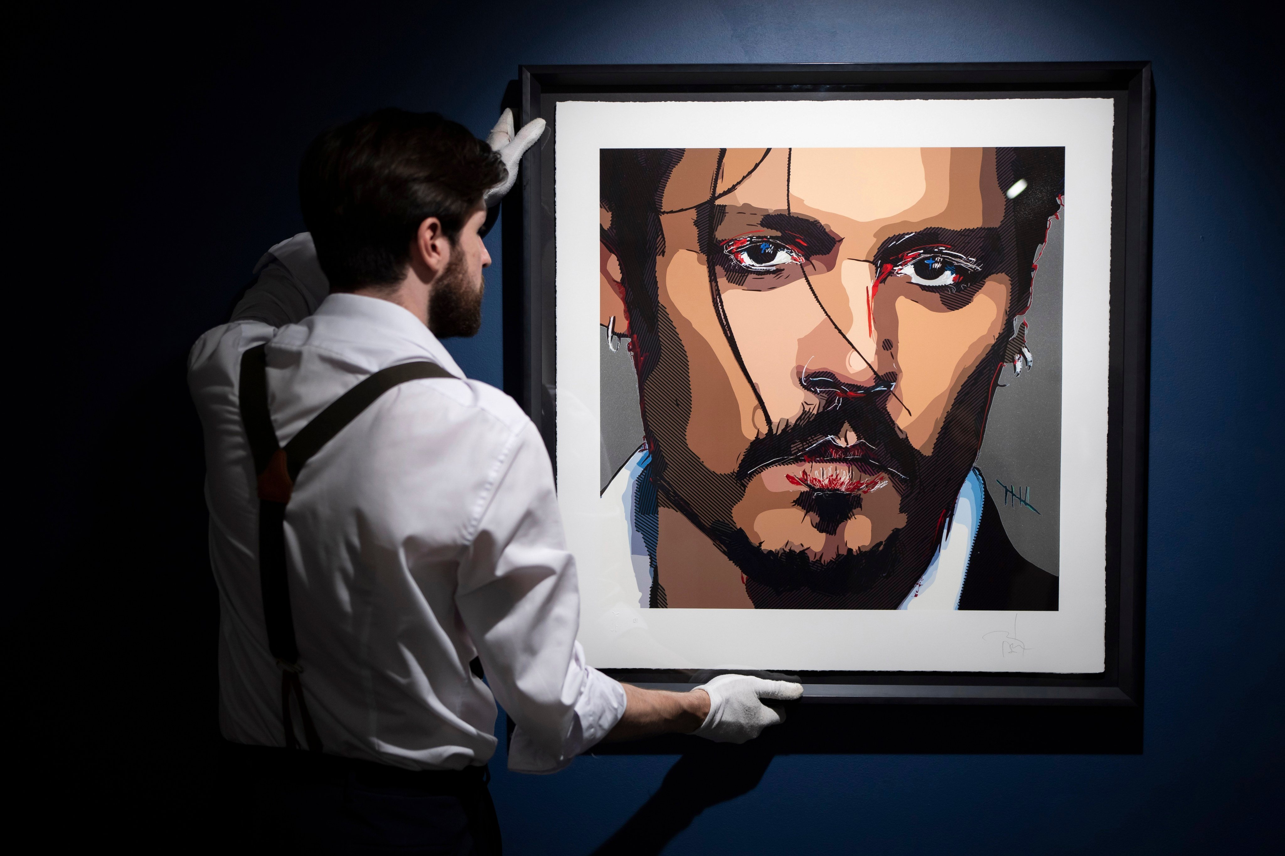 Johnny Depp has painted the emotions of recent years into a self-portrait, titled Five, and is offering the result for sale as a time-limited edition as of July 20. Photo: Invision/AP