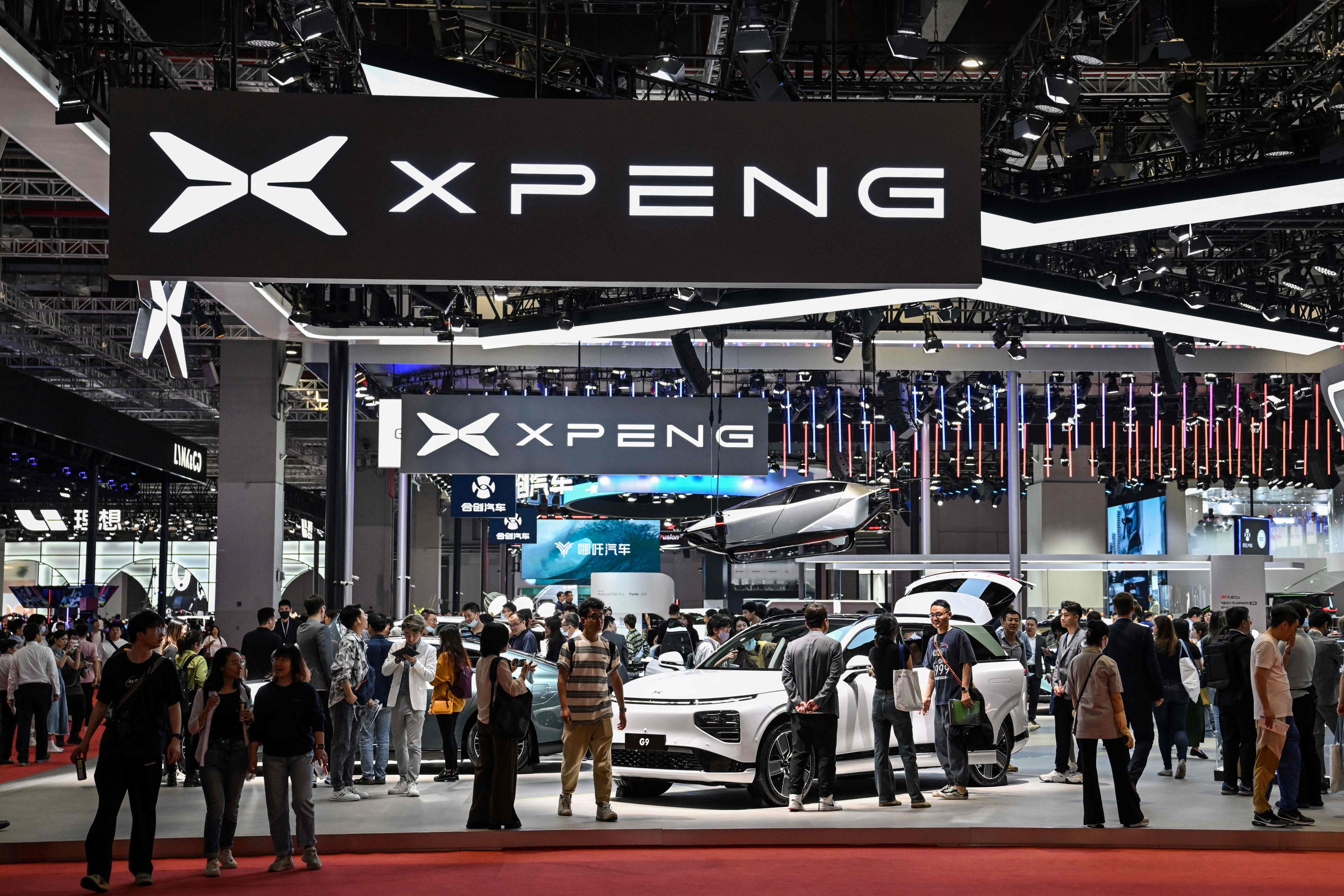 Xpeng’s booth during the 20th Shanghai International Automobile Industry Exhibition in Shanghai on April 19, 2023. Photo: AFP 