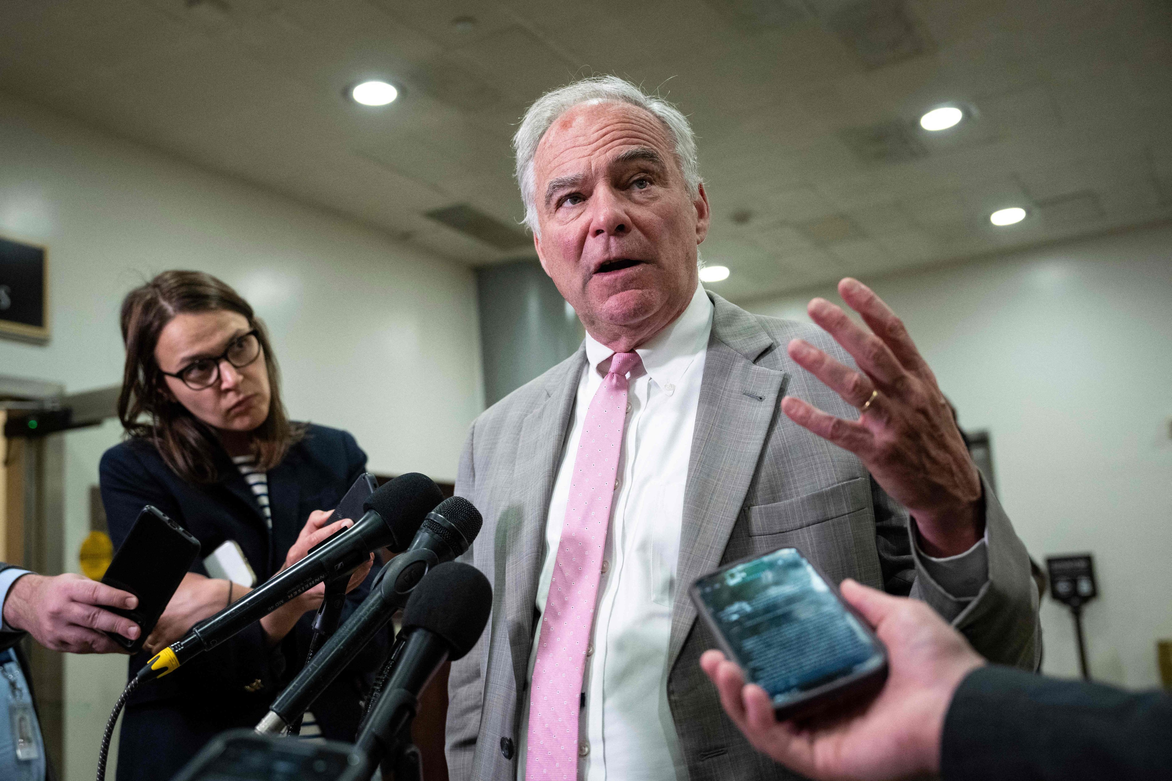 US Democratic senator Tim Kaine of Virginia speaks to reporters in the US Capitol in Washington. Photo: Getty Images via AFP)