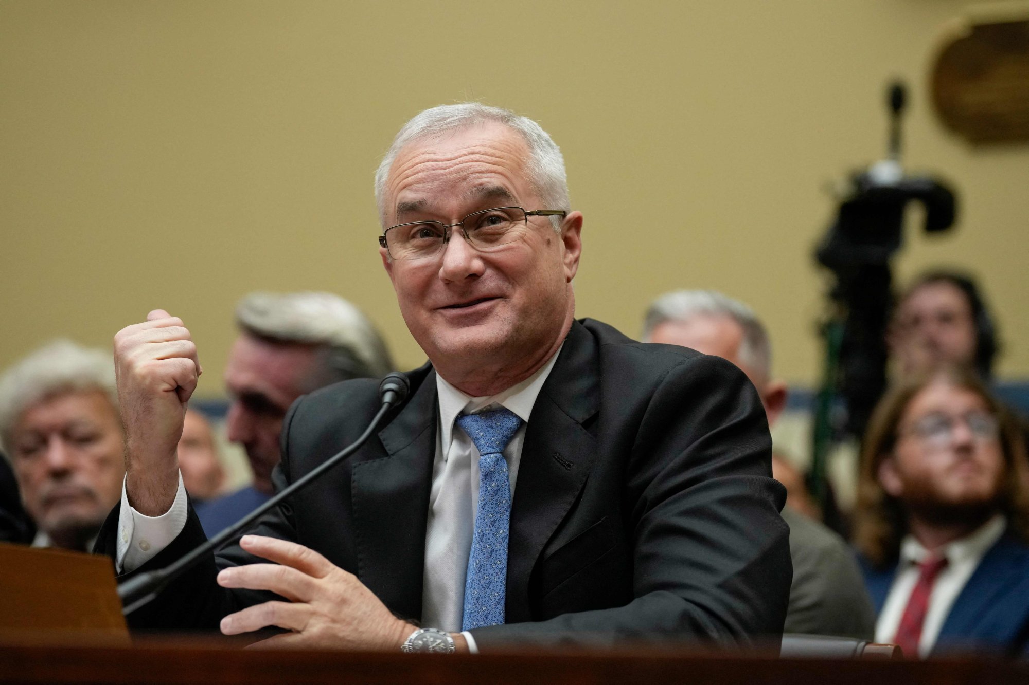 Retired Navy commander David Fravor during the hearing. Photo: Getty Images/AFP