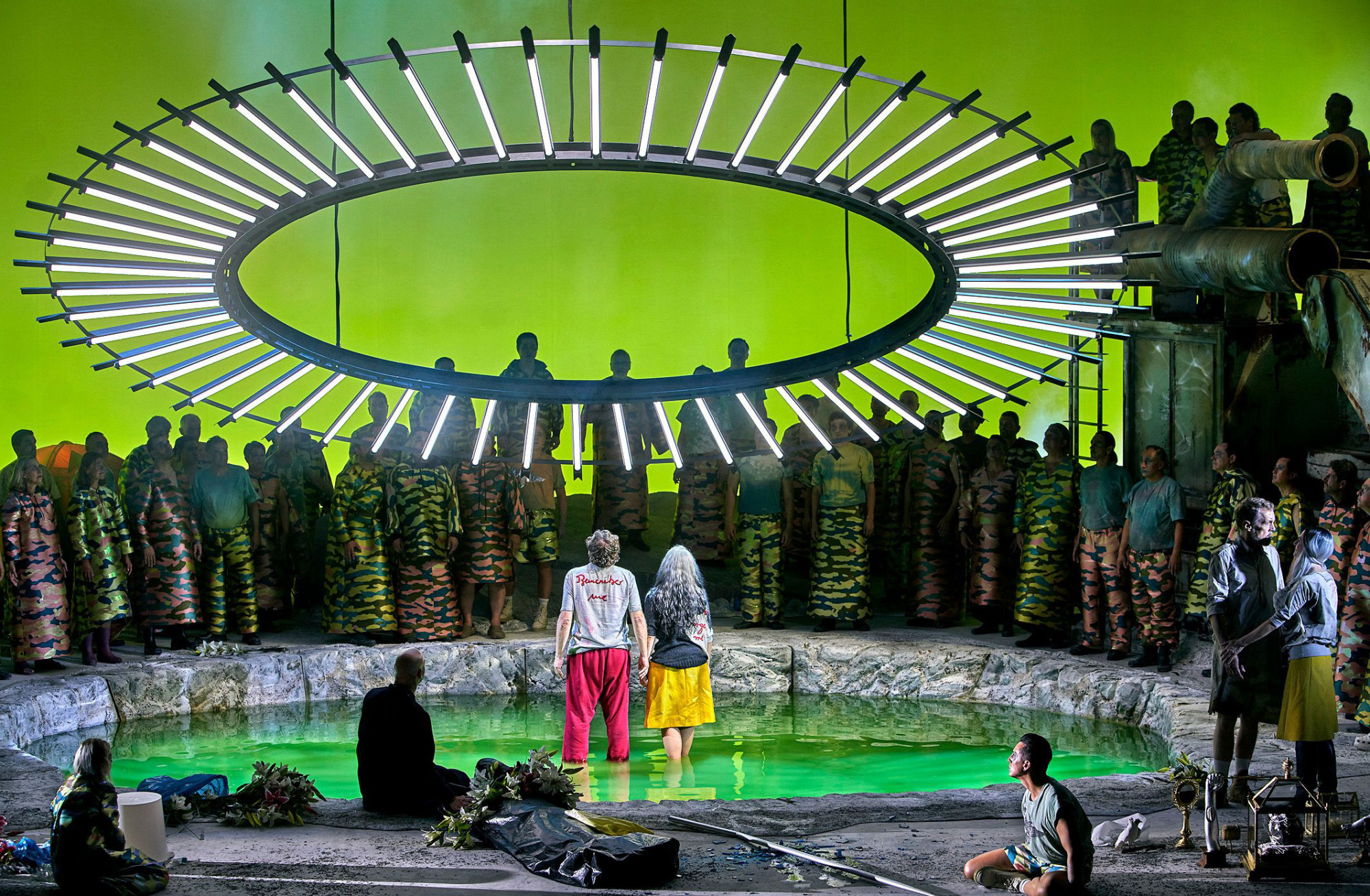 Tenor Andreas Schager (centre left) as Parsifal, and mezzo-soprano Elina Garanca (centre right) as Kundry in Jay Scheib’s production of “Parsifal”. Photo: AP