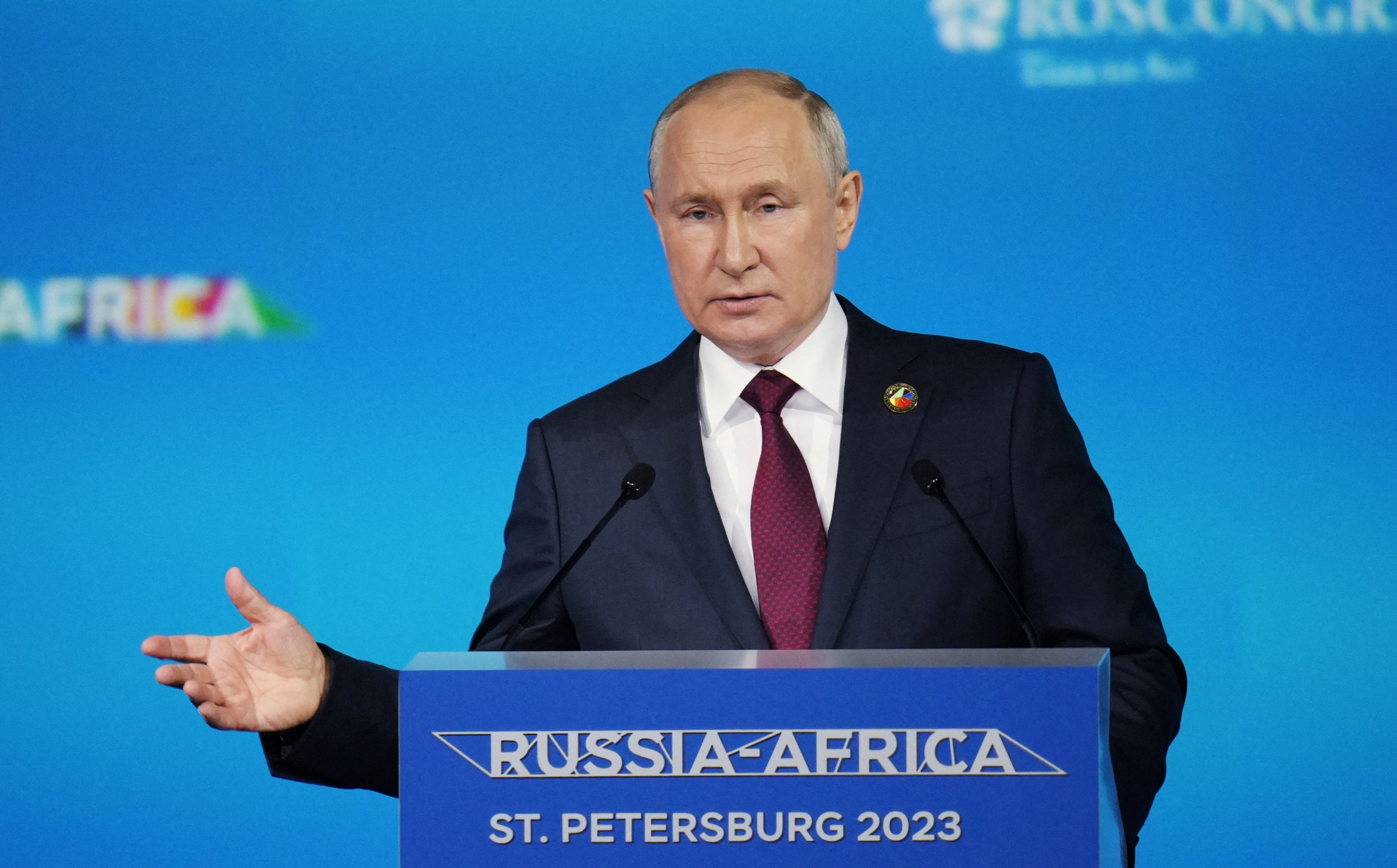 Russian President Vladimir Putin speaks at the Russia-Africa summit in Saint Petersburg. Photo: Reuters