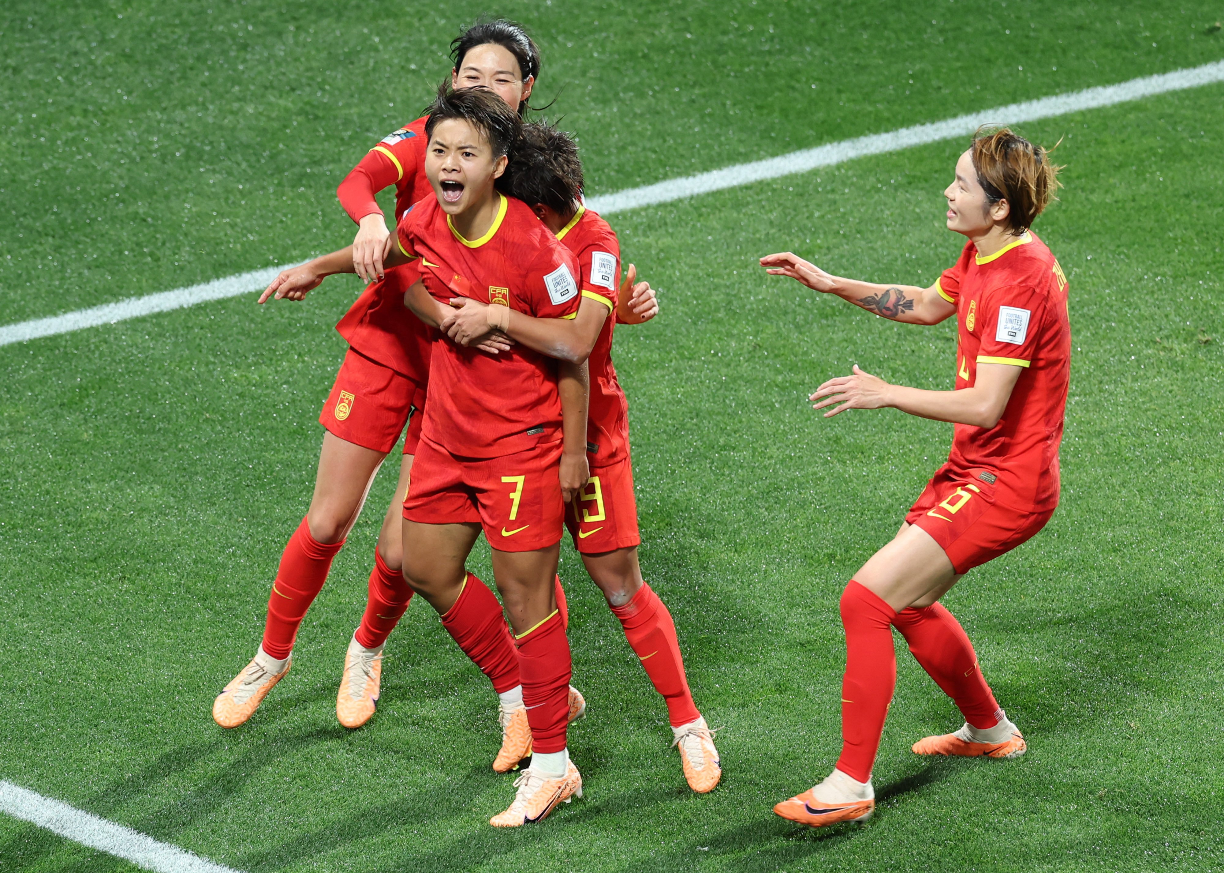 Chna’s Wang Shuang celebrates scoring a penalty against Haiti in Adelaide. Photo: Xinhua