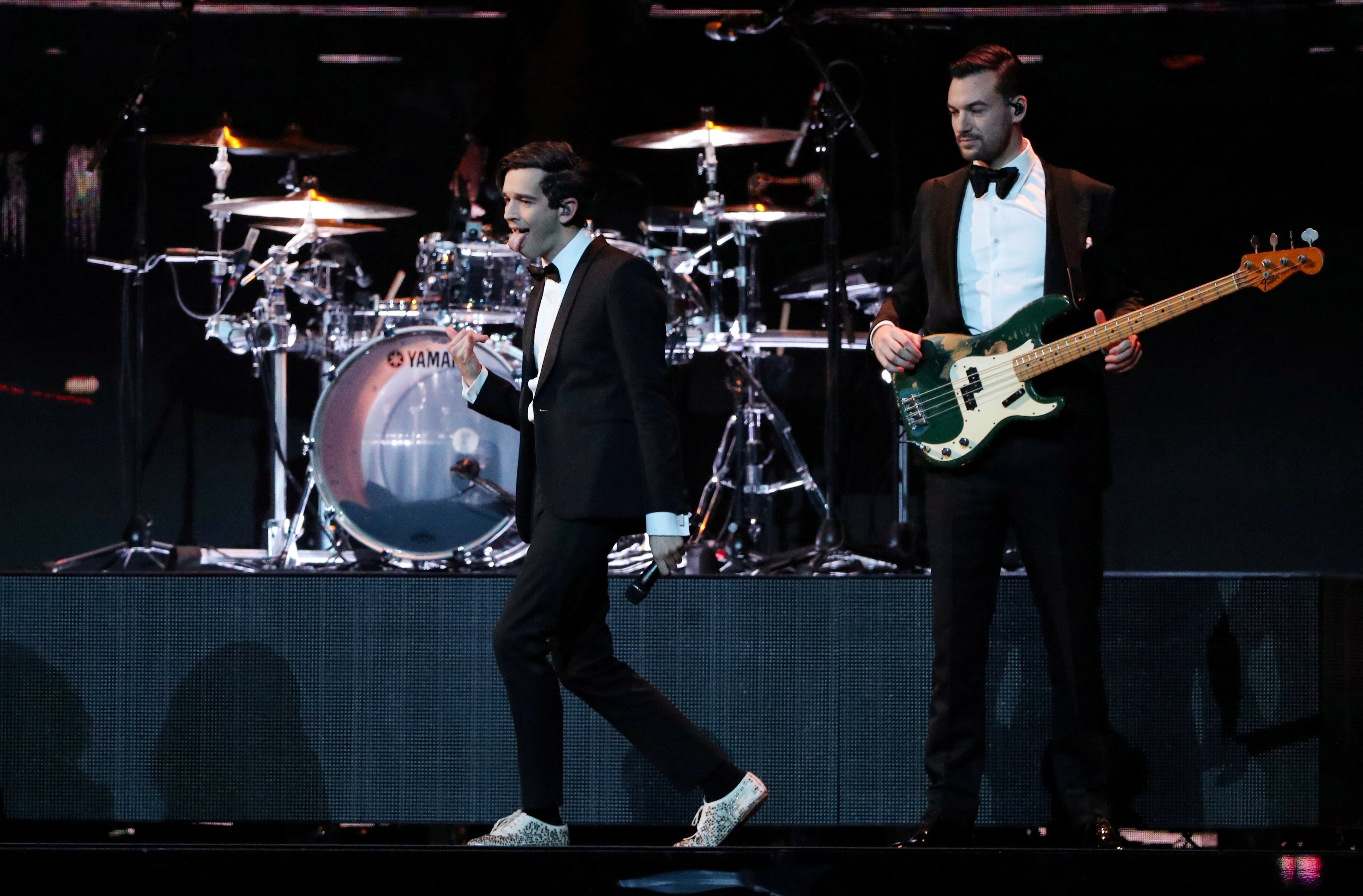 Members of The 1975 perform at the Brit Awards in London. File photo: Reuters