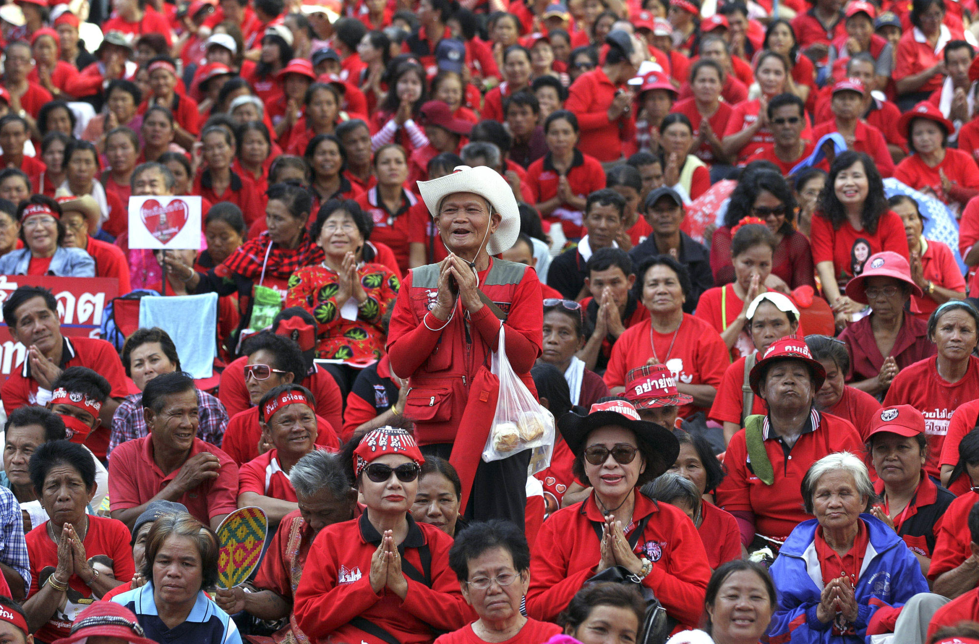 Pro-Thaksin protesters at a 2012 rally in Bangkok. The so-called “Red Shirts” powered him to two election wins in 2001 and then 2005. Photo: AP