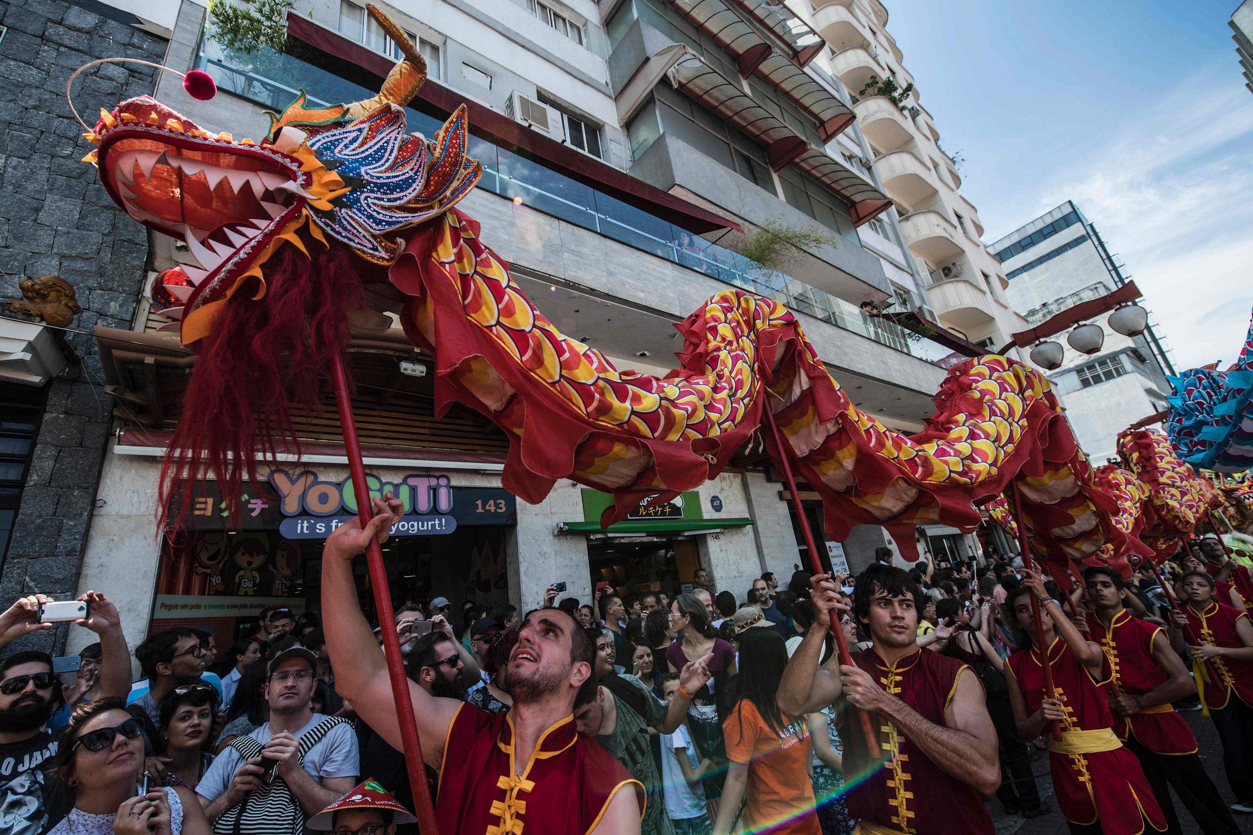 A dragon dance performed during Lunar New Year celebrations in Sao Paulo, Brazil, where cultural events meant to boost China’s standing have fallen short, according to a recent survey. Photo: AFP.