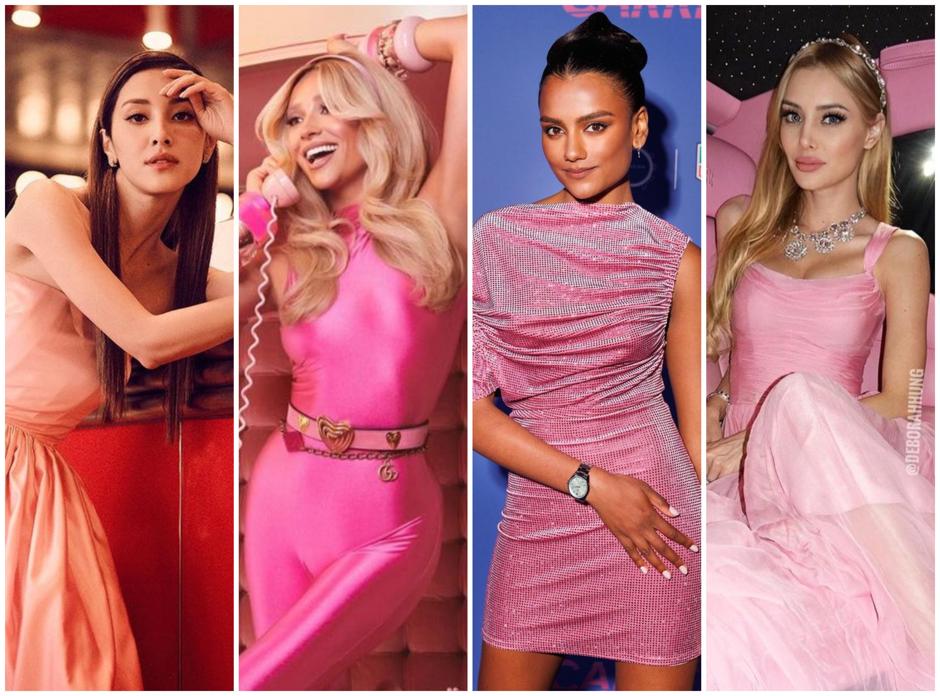 Grace Chan, Shay Mitchell, Simone Ashley and Deborah Hung are all rocking Barbiecore looks. Photos: @ghlchan, @shaymitchell, @simoneashley, @deborahhung/Instagram