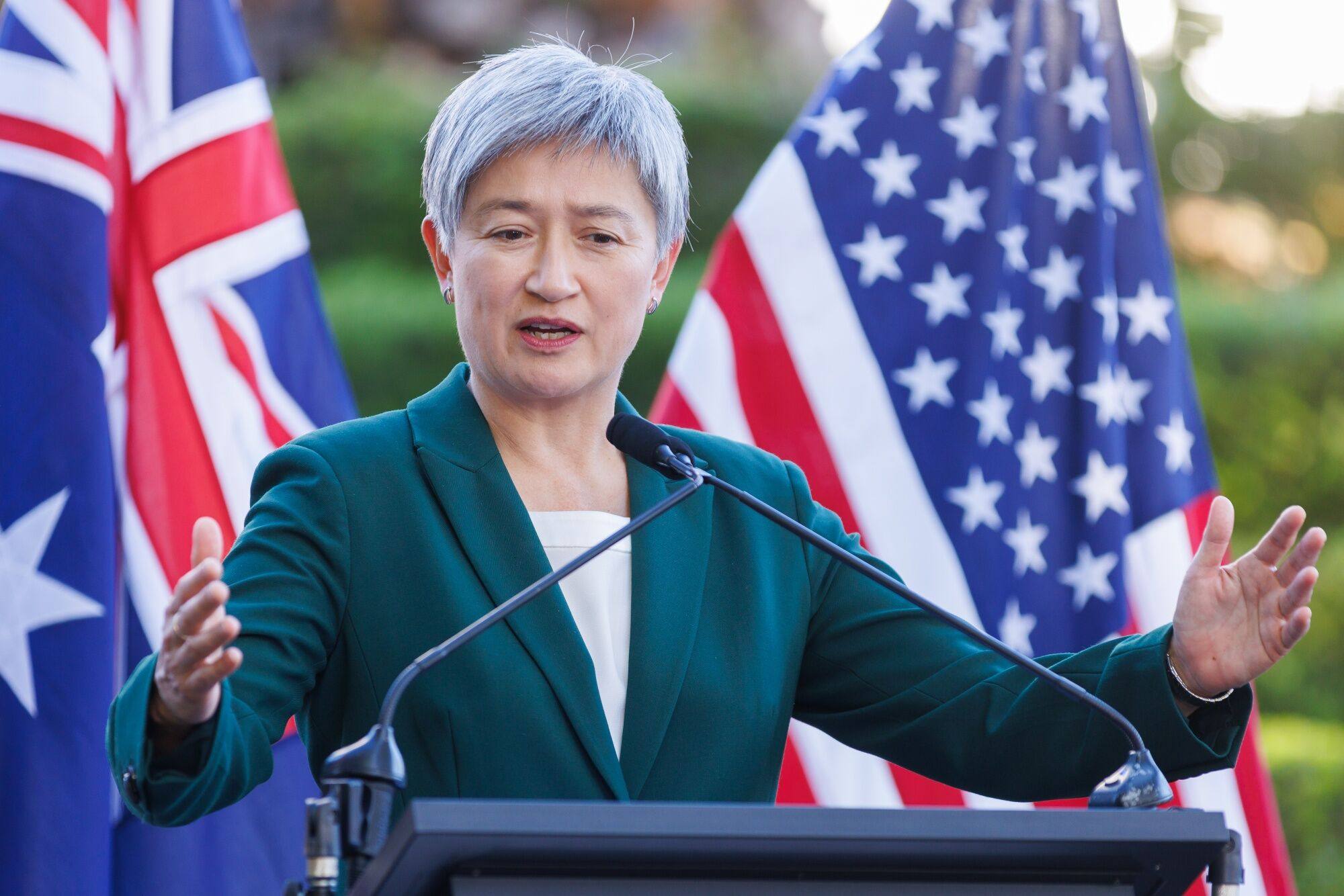 Penny Wong, Australia’s foreign affairs minister, during a news conference at Queensland Government house in Brisbane. Photo: Bloomberg