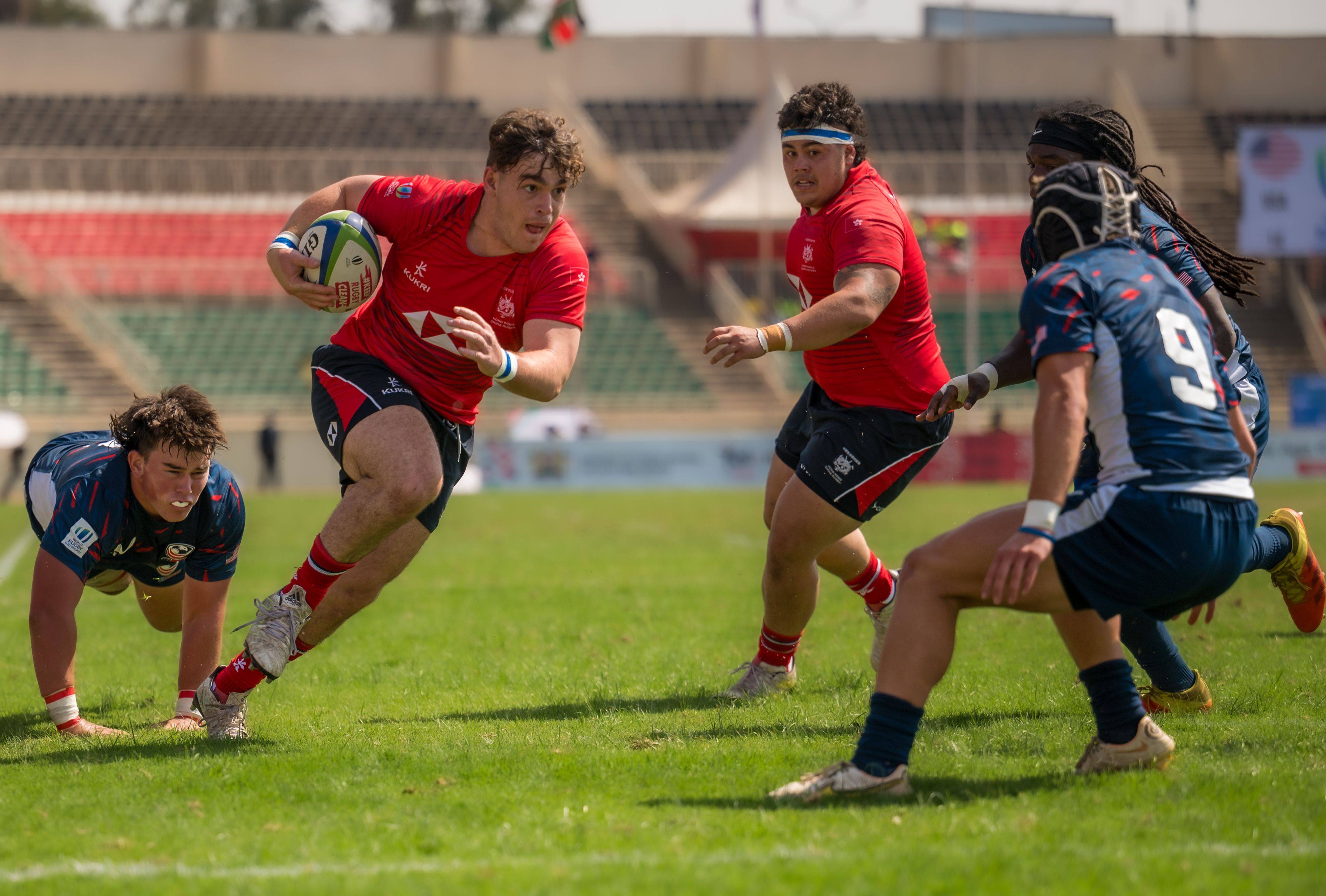 Hong Kong hooker Dewi Simons scored his side’s first try against the USA. Photo: World Rugby