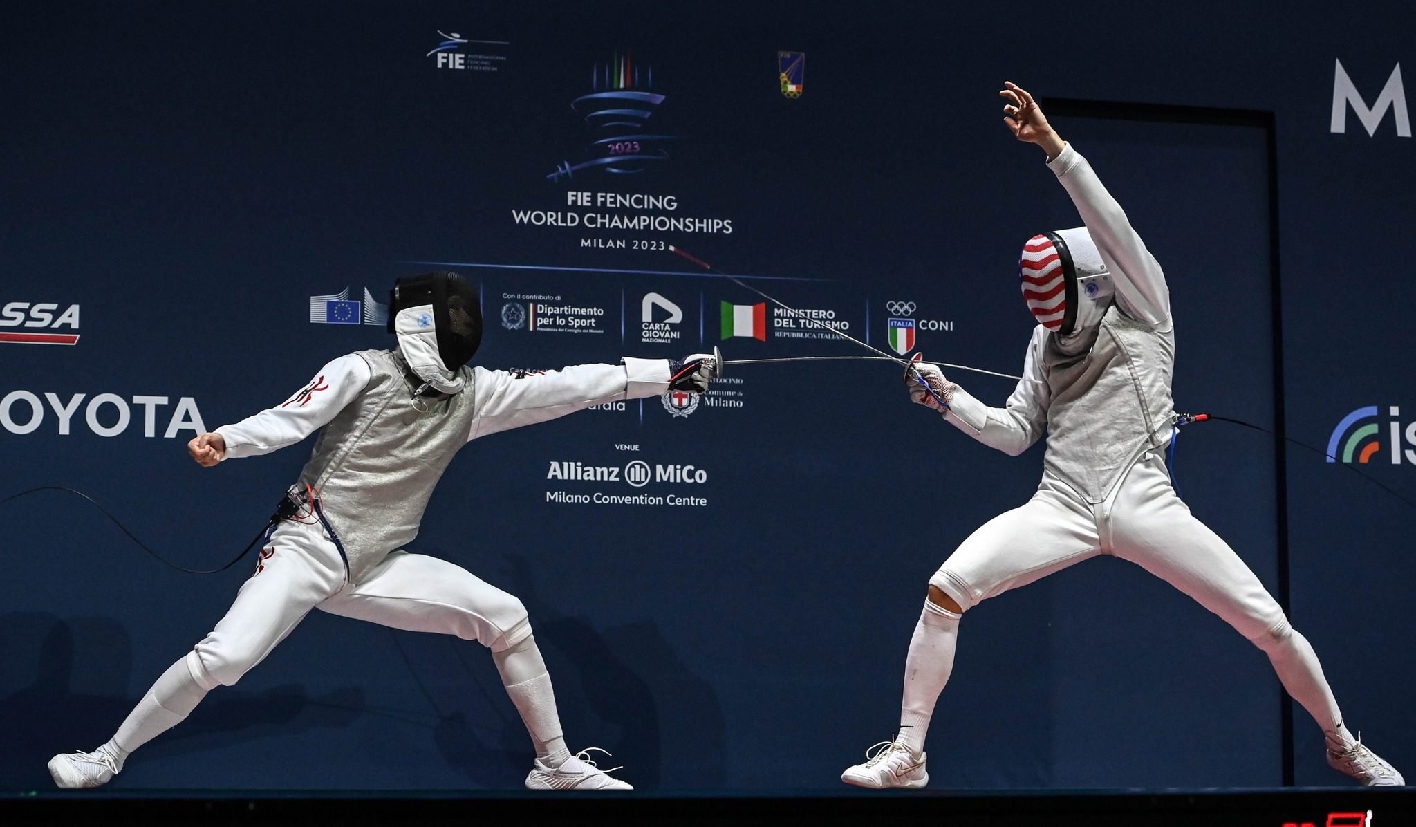 Ryan Choi Chun-yin (left) takes on American opponent in the bronze medal match in Milan. Photo: Handout