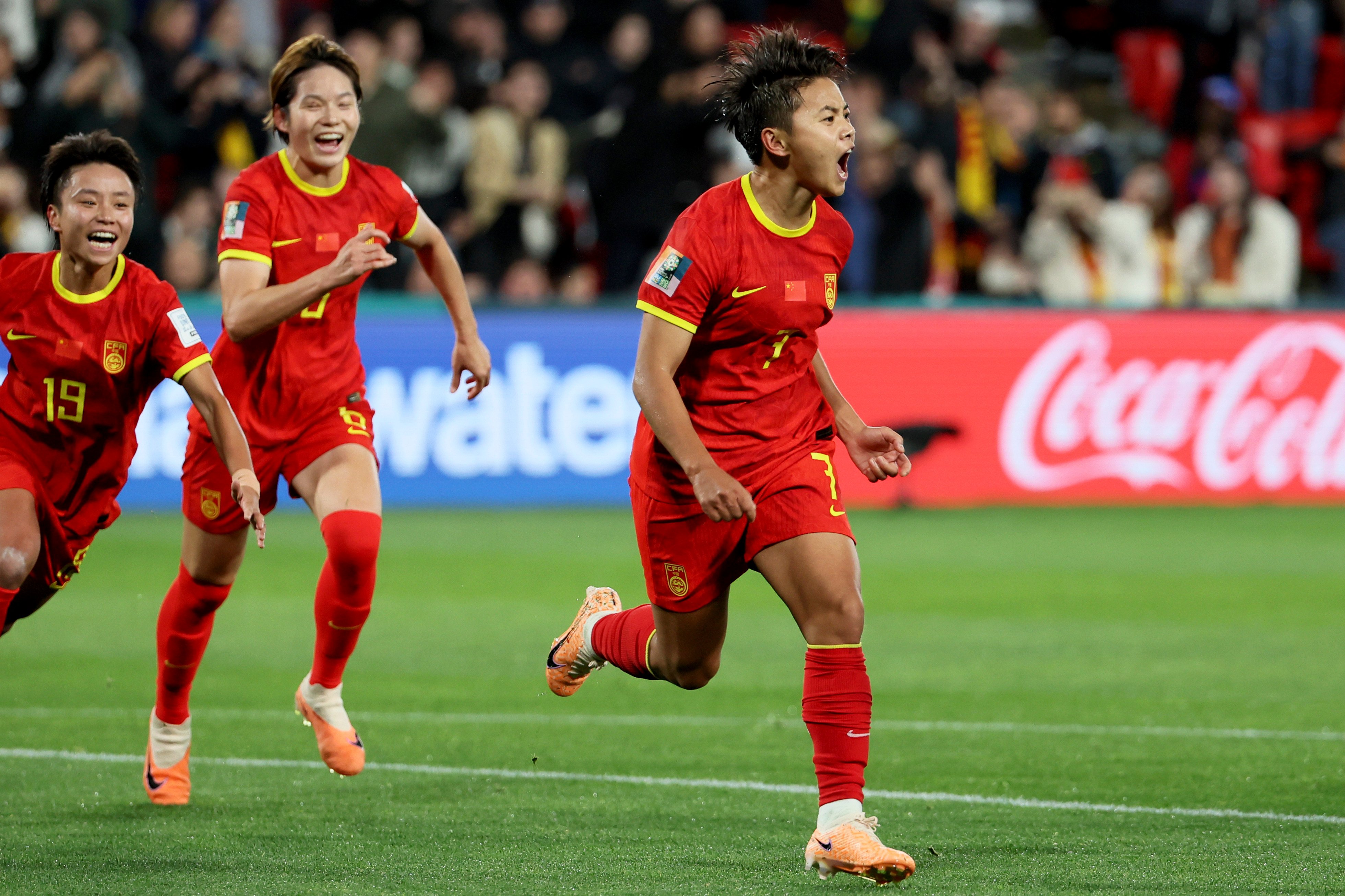 China’s Wang Shuang celebrates after scoring the opening goal from the penalty spot during the Fifa Women’s World Cup group D match against Haiti in Adelaide, Australia. Photo: AP