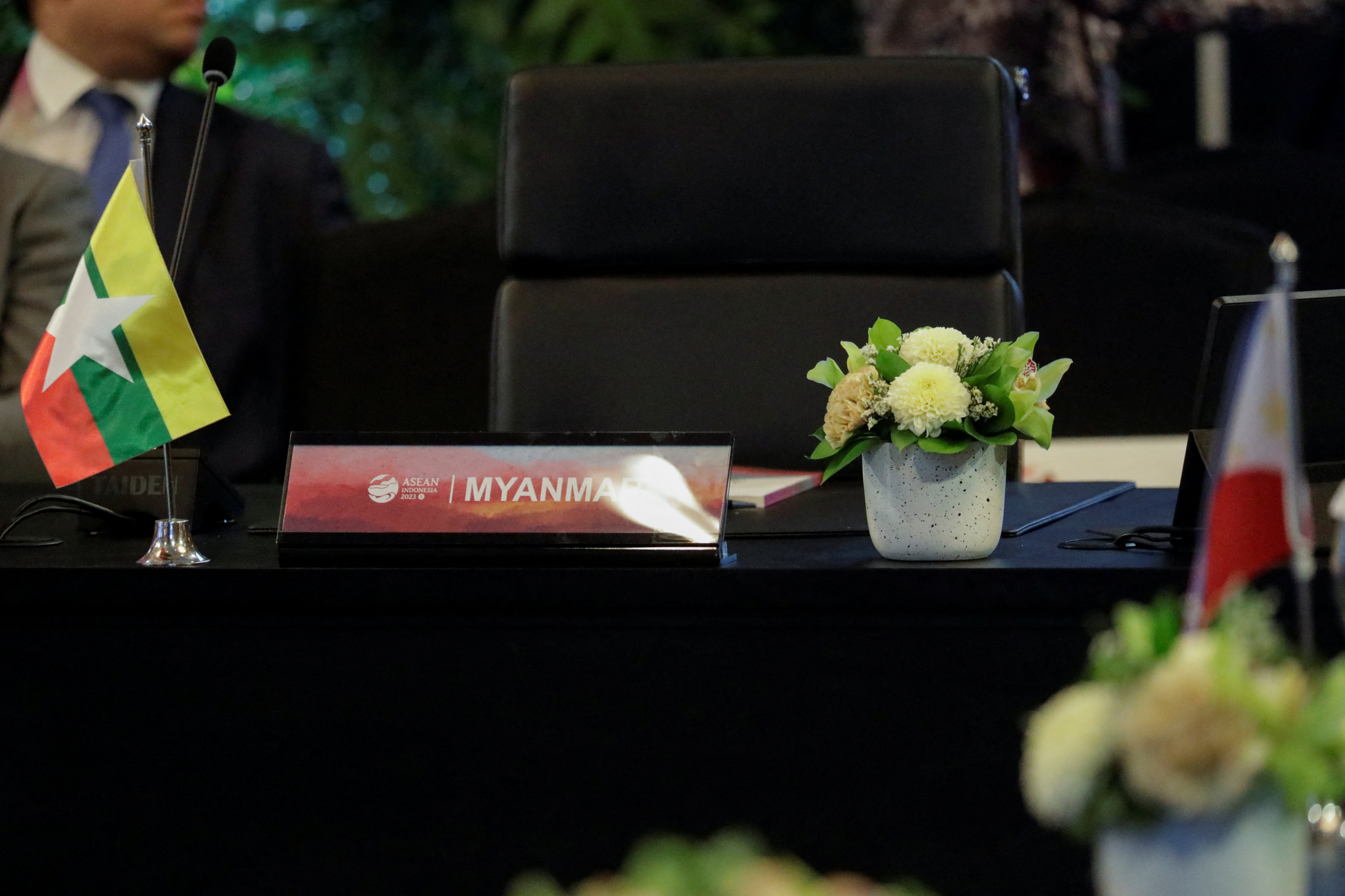 The seat reserved for Myanmar is left empty during sessions of the Asean foreign ministers’ meeting in Jakarta on July 11. Divisions within Asean over how to deal with the violence in Myanmar and territorial disputes in the South China Sea pose a threat to unity within the bloc. Photo: Reuters
