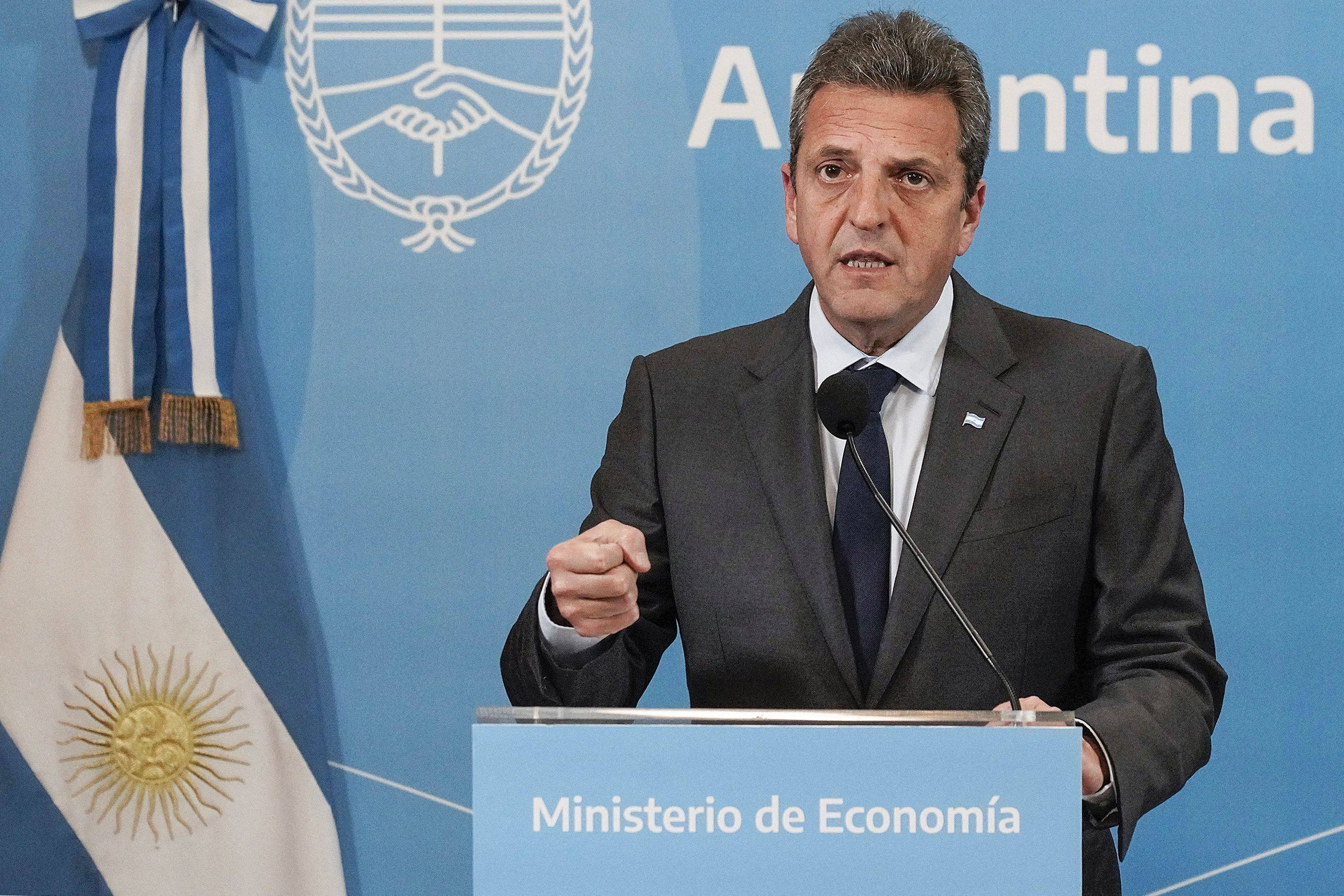 Sergio Massa, Argentina’s economy minister, speaks in Buenos Aires on Monday about the government’s planned debt repayment to the International Monetary Fund. Photo: AFP