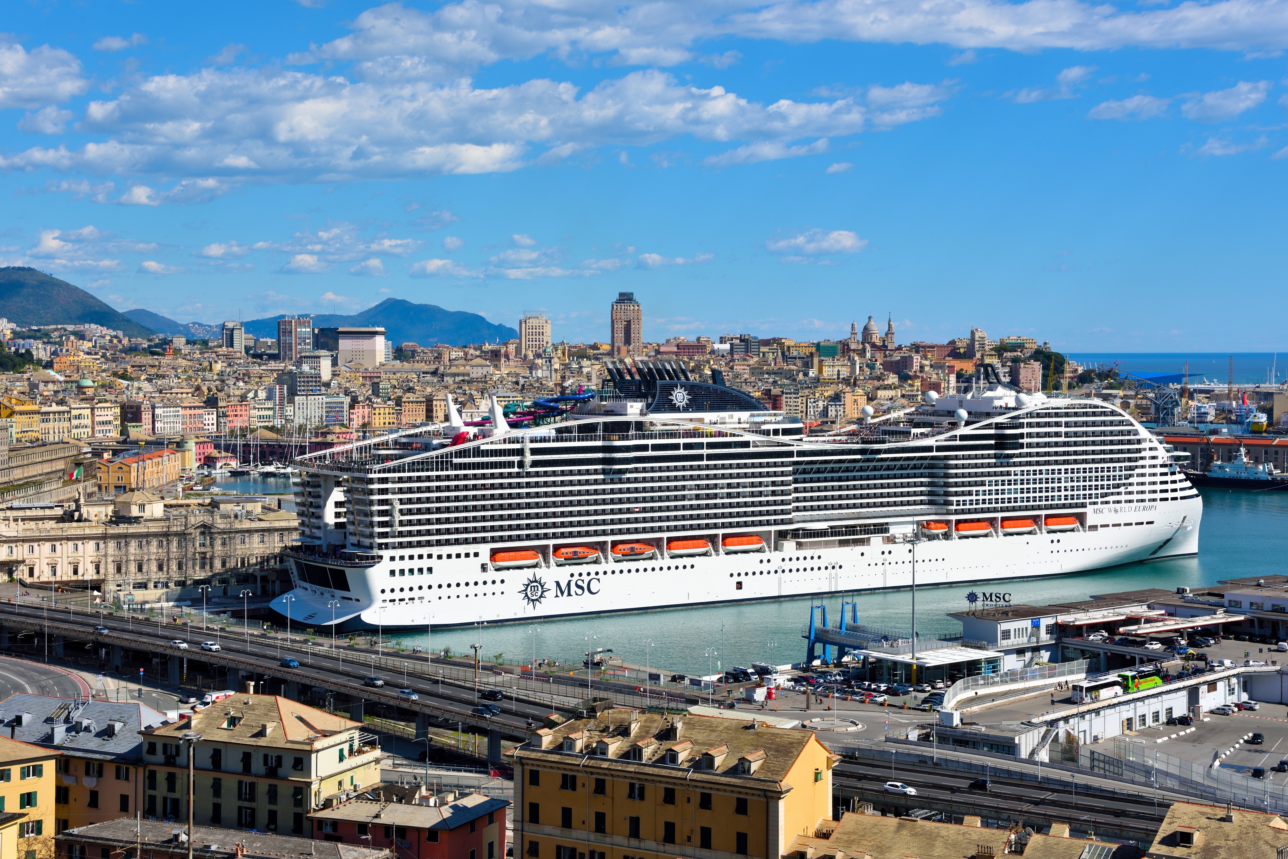 Emissions from the LNG-powered MSC World Europa vessel almost certainly include the potent greenhouse gas methane, according to an independent analysis of video footage of the cruise ship filmed in June. Photo: Shutterstock