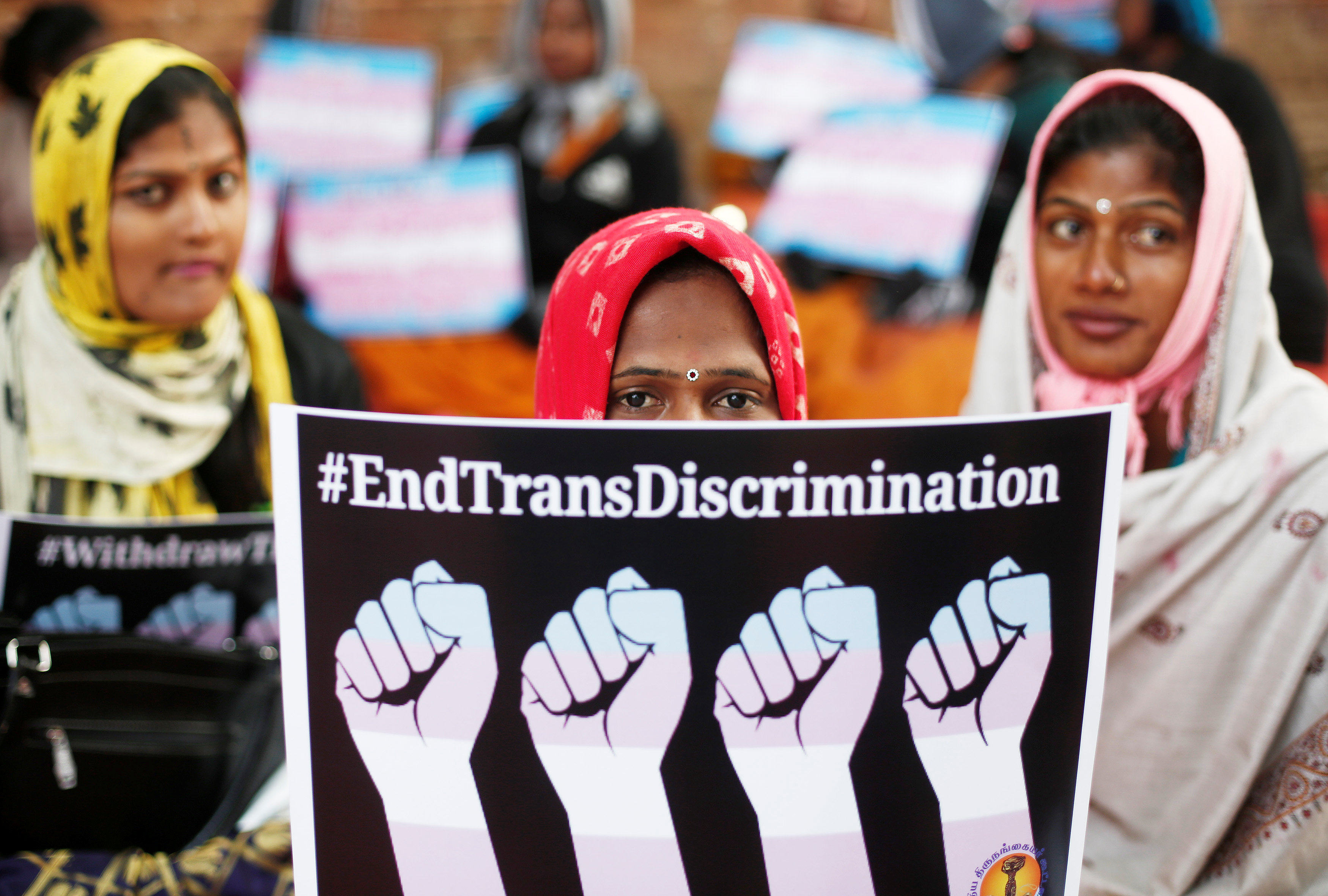 Members of India’s transgender community protest against the passing of the Transgender Persons (Protection of Rights) Bill in 2018. Photo: Reuters