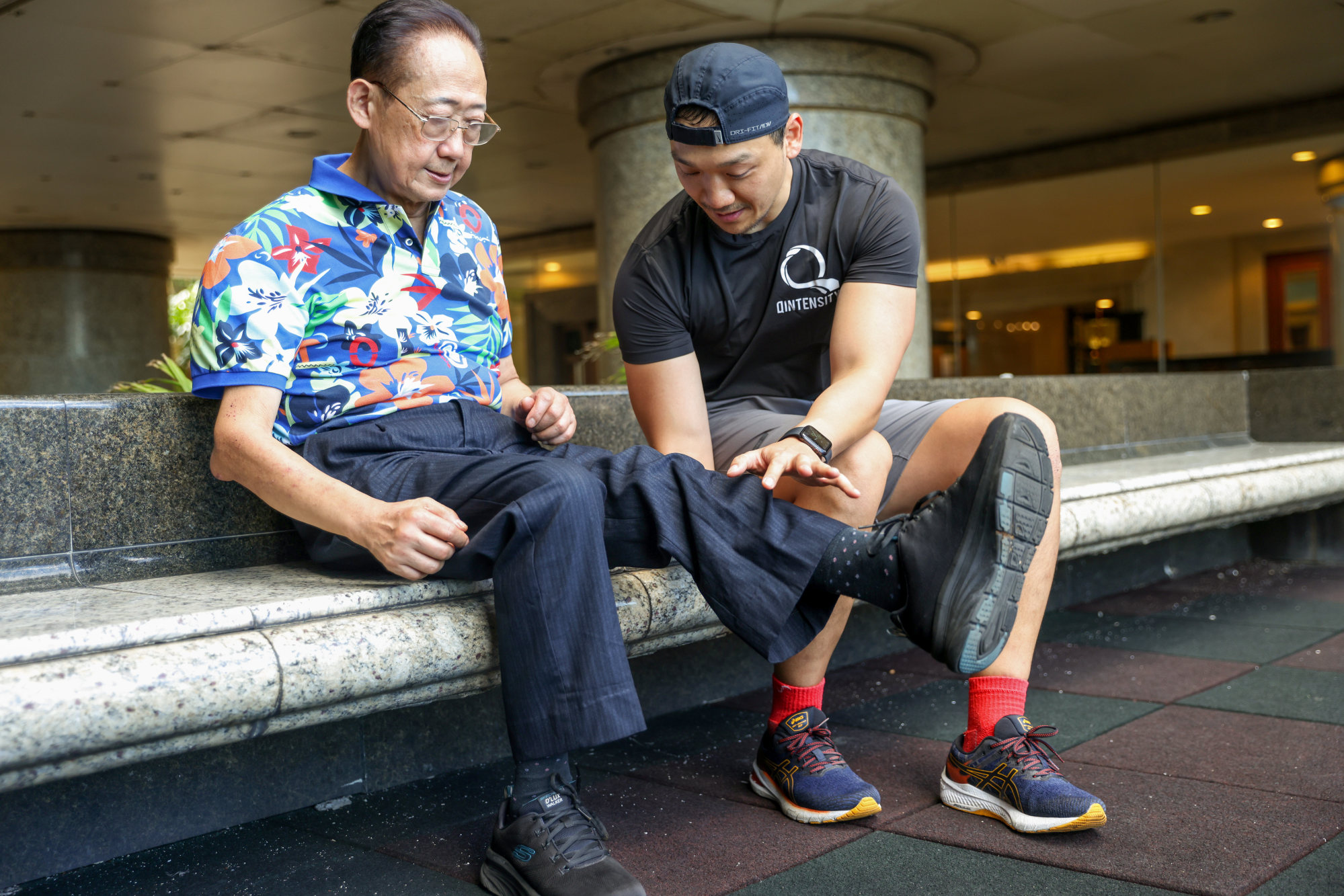 Chan (left) practises a workout under the instruction of Liu. Photo: Yik Yeung-man