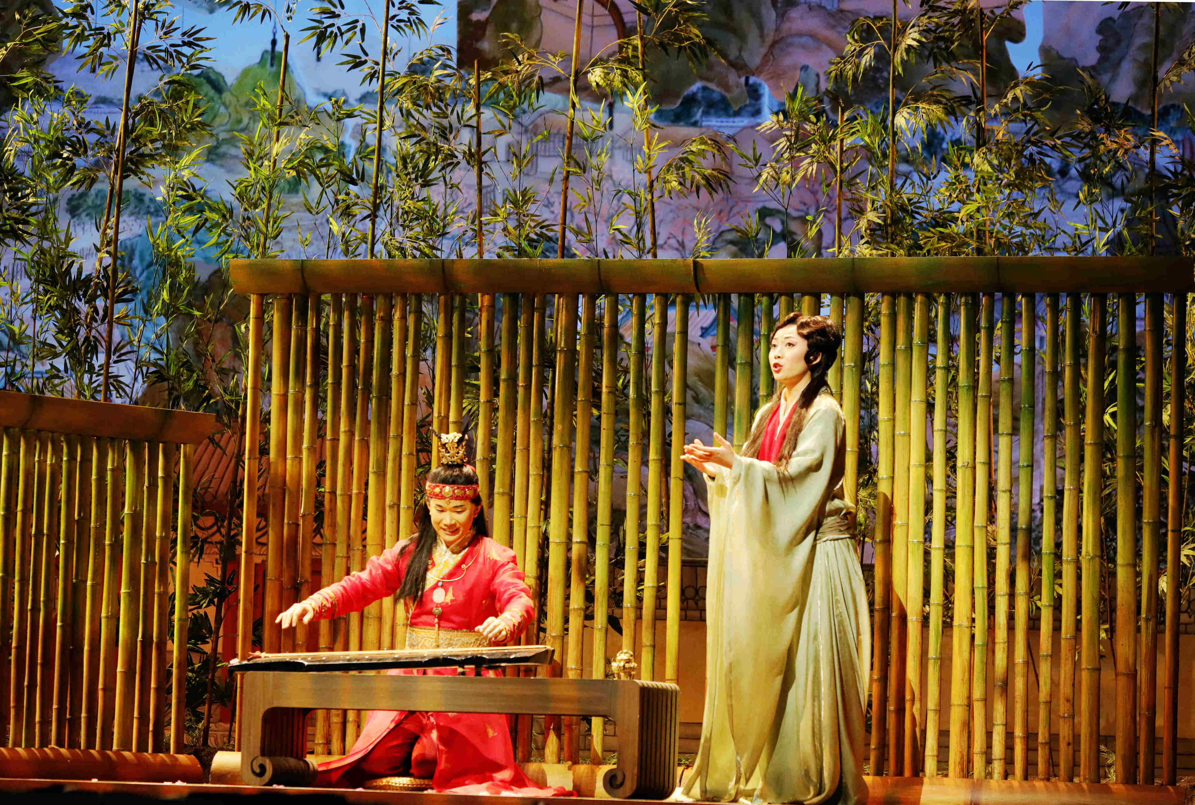 Chinese tenor Yijie Shi (left) as Jin Baoyu and South Korean soprano Pureum Jo as Lin Daoyu, one of the two first cousins his character is in love with, in a dress rehearsal for a production of “Dream of the Red Chamber”. The Chinese language has multiple terms for first cousins depending on their parentage. Photo: Xinhua