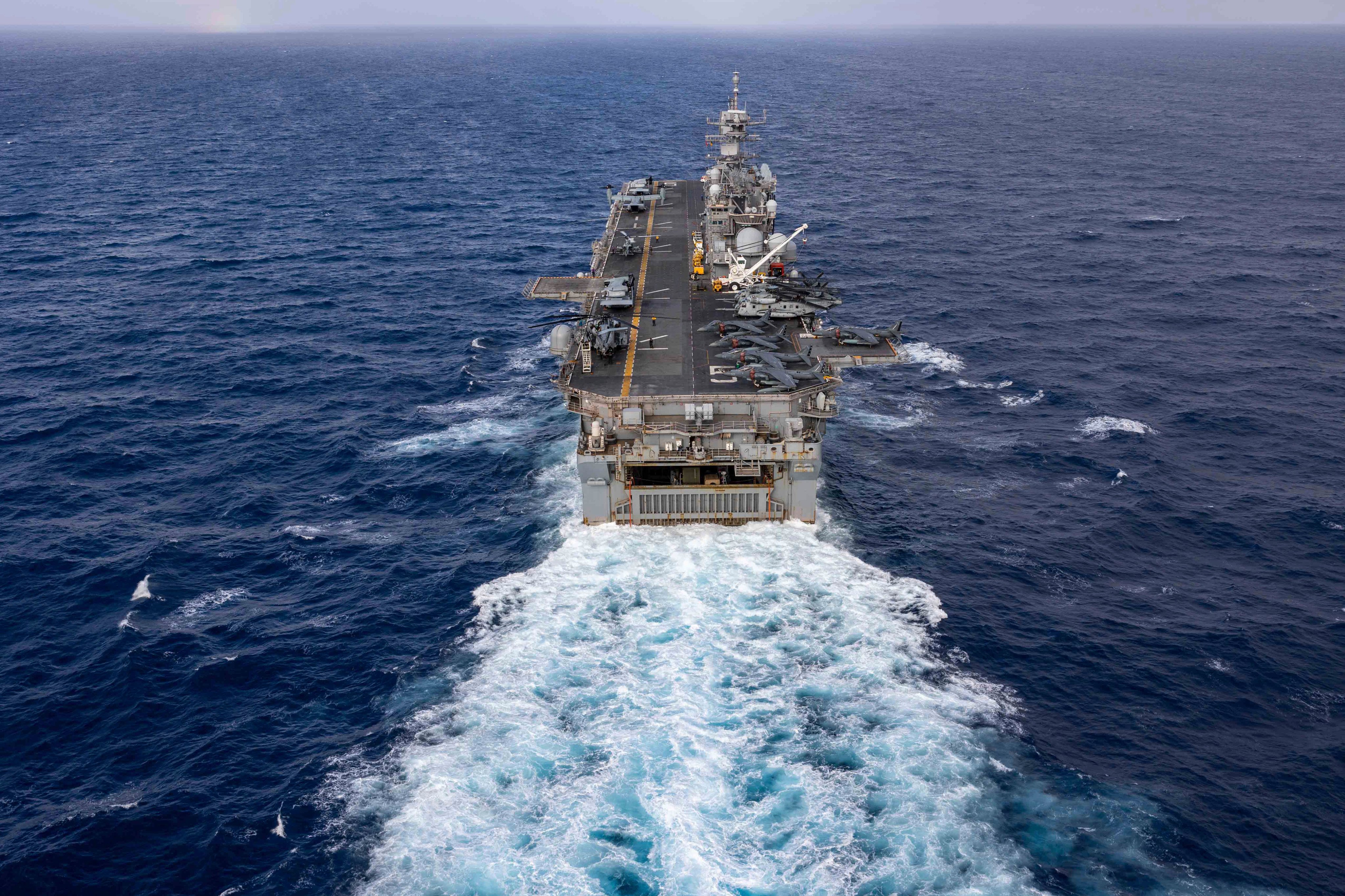 Wasp-class amphibious assault ship USS Bataan travels through Atlantic Ocean in July, on its mission to the Middle East. Photo: US Navy via AP