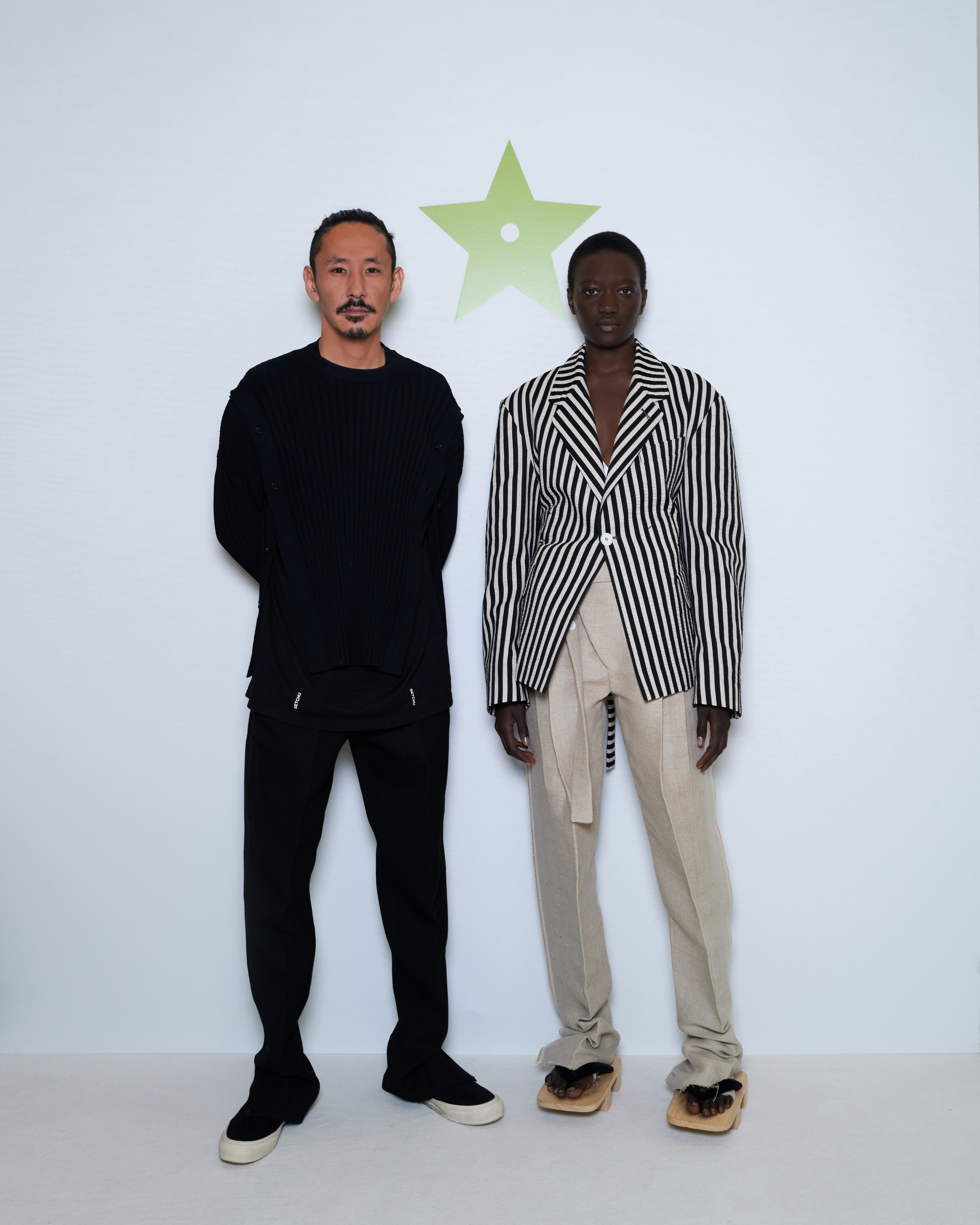 Satoshi Kuwata (left), the founder of Milan-based label Setchu, with a model at the LVMH Prize event in Paris, June 2023. He reveals why his favourite fashion capital is Milan and discusses his future plans after winning the 2023 LVMH Prize.