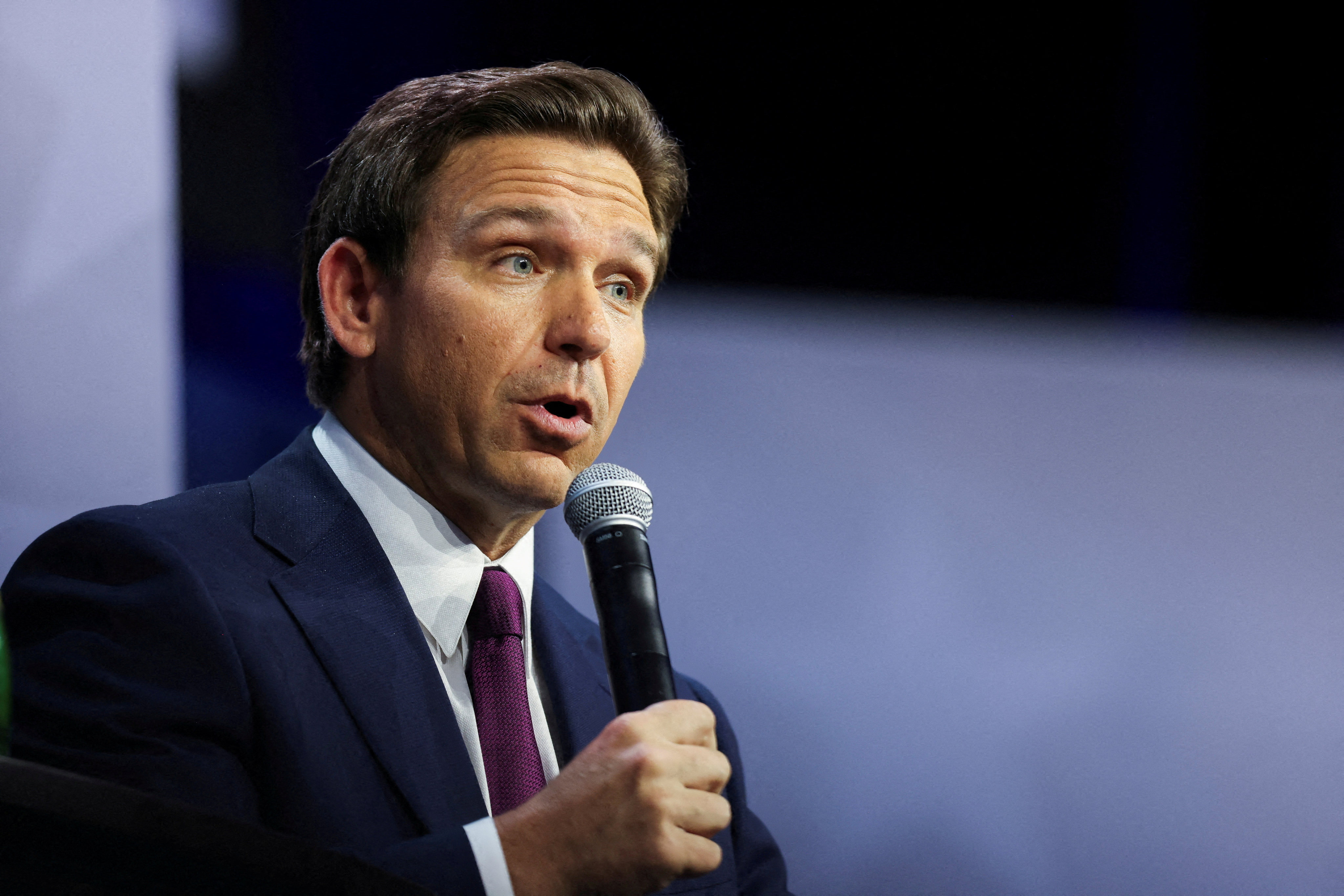 Florida Governor Ron Desantis speaks during an interview in Des Moines, Iowa, in July. Photo: Reuters