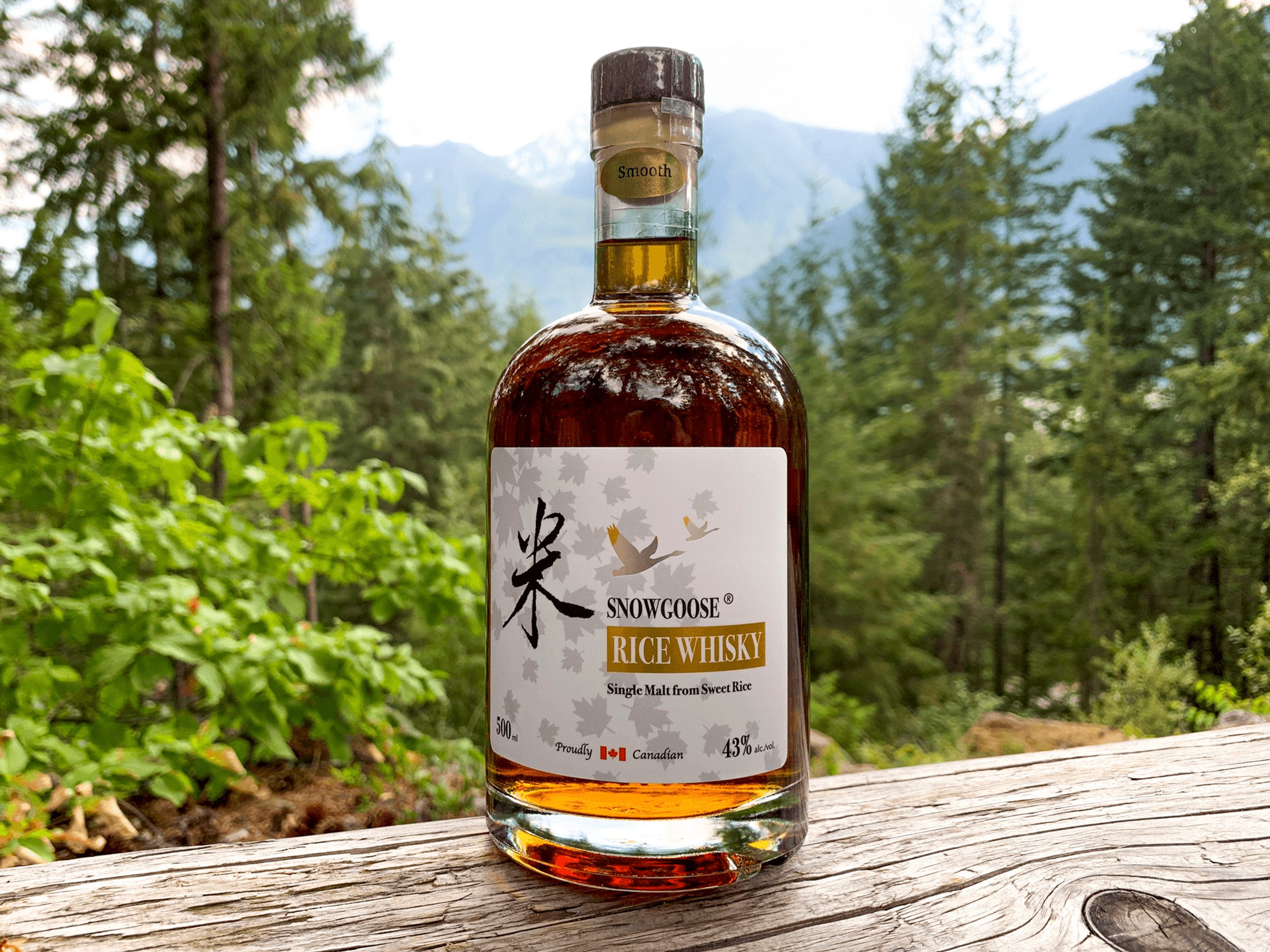 A bottle of Snowgoose Brewery’s rice whiskey. Chinese immigrant Mineral Ding, who established the brand, says rice is the best grain to make whisky from. Photo: Snowgoose Brewery