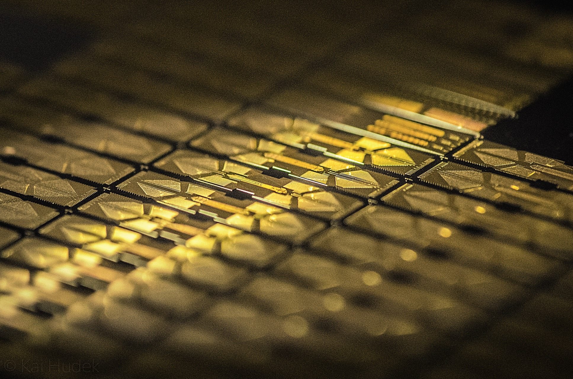 A test wafer used in the ion trap manufacturing process of IonQ, whose mission it is to build “the world’s best” quantum computers. Photo: Kai Hudek/IonQ
