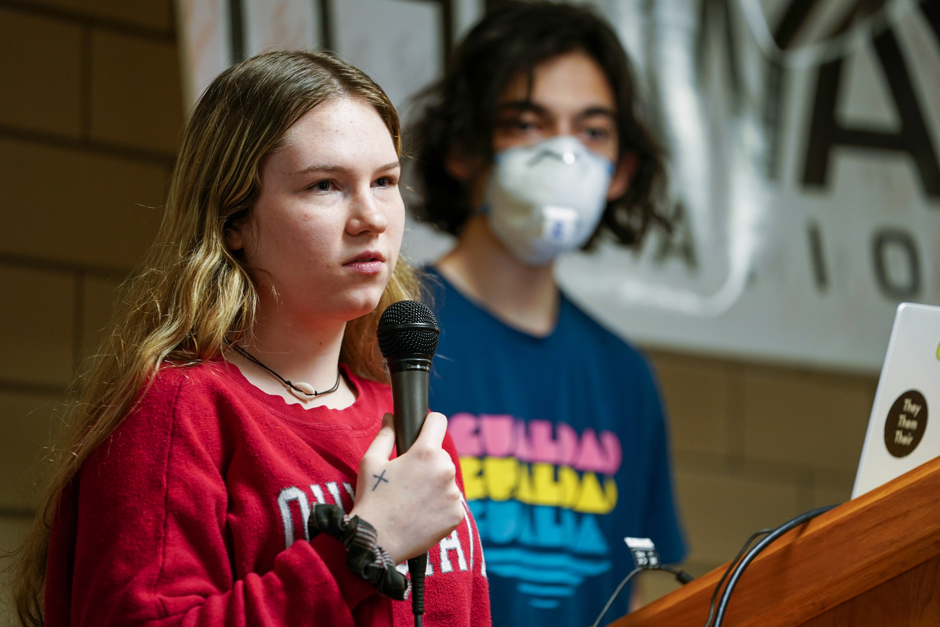 Jenna Cozza, 17, speaks during a youth town hall meeting inside a church in East Palestine, Ohio, on on April 1. Gen Z comprises slightly over 20 per cent of the US population. Photo: Pittsburgh Post-Gazette / TNS