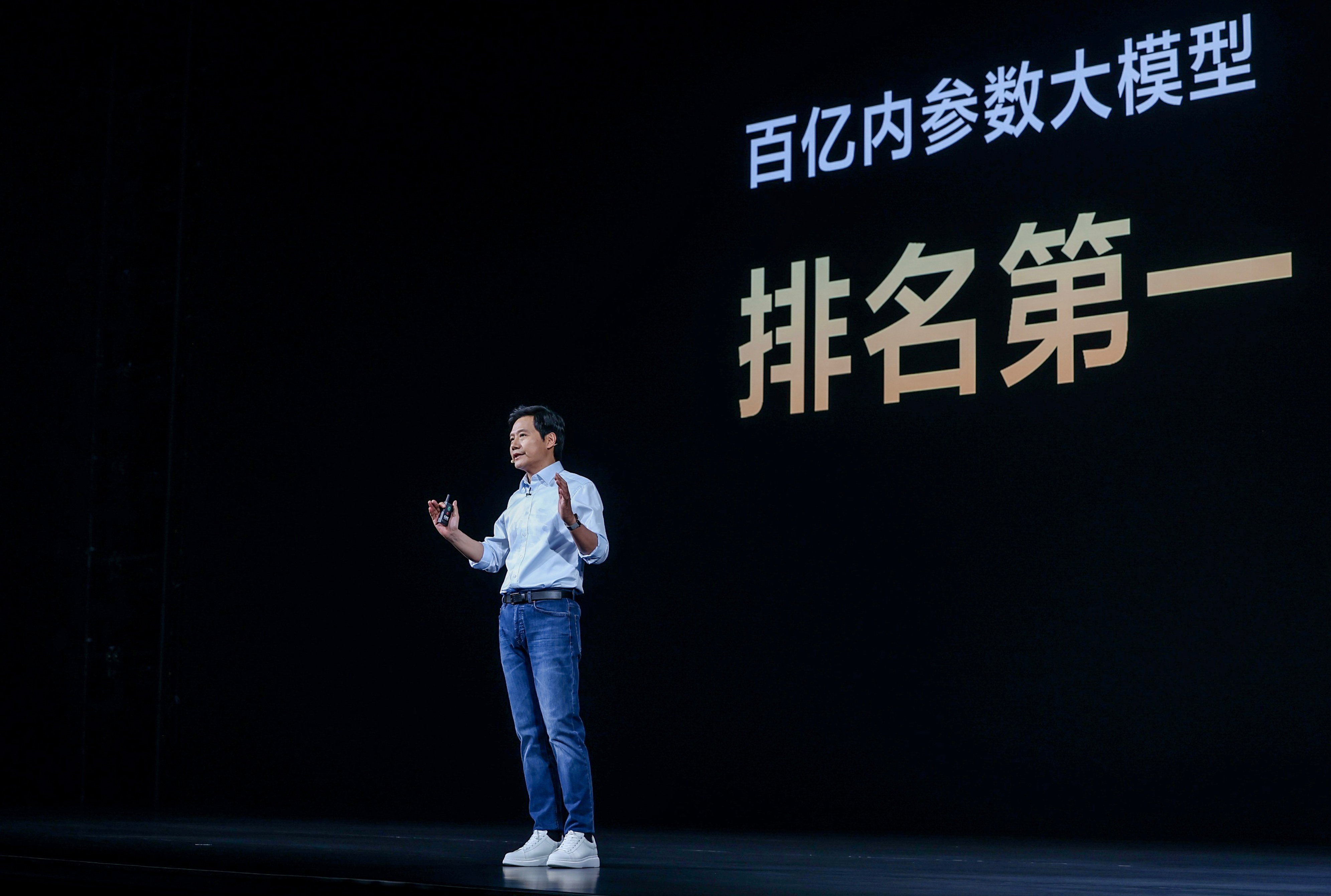 Lei Jun, Xiaomi Corp’s founder, chairman and chief executive, plays up the company’s efforts to compete against Apple’s iPhone in the high-end of the global smartphone market at a product launch in Beijing on August 14, 2023. Photo: Handout