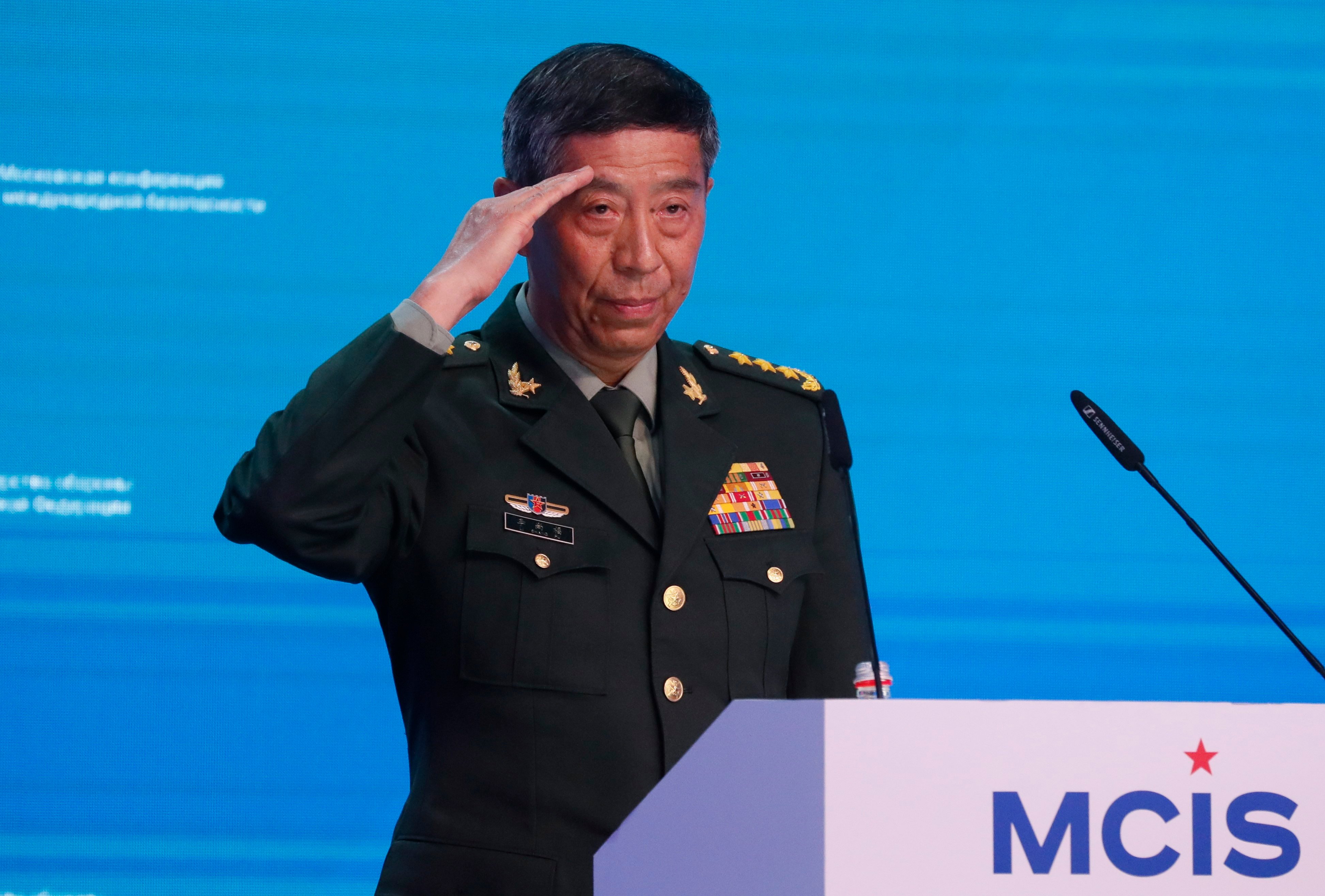 Chinese Defence Minister Li Shangfu speaks at a security forum in Moscow on Tuesday. Photo: EPA-EFE