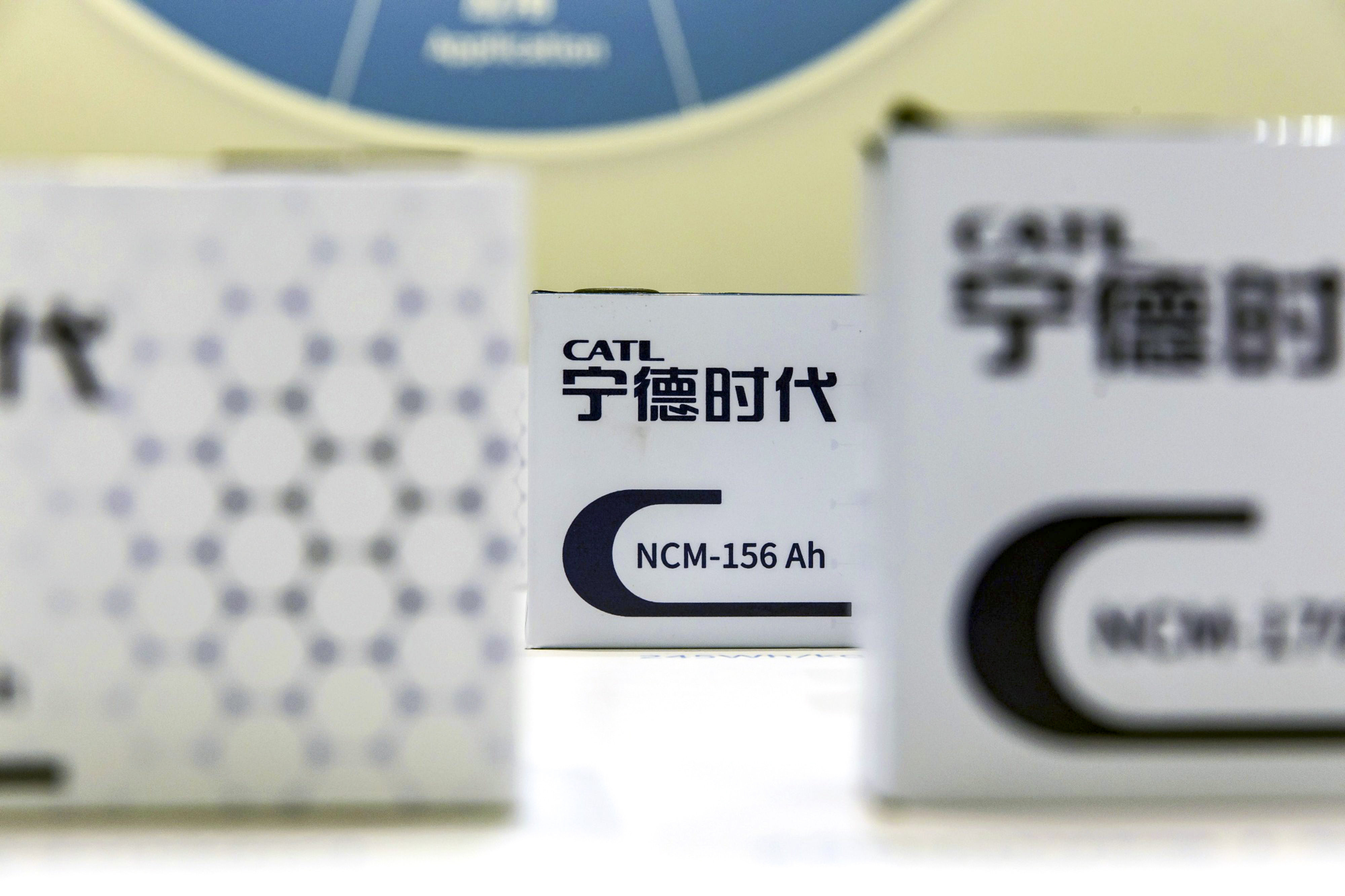 EV batteries are displayed at the CATL headquarters in Ningde. The firm is a runaway leader in the EV battery industry worldwide. Photo: Bloomberg